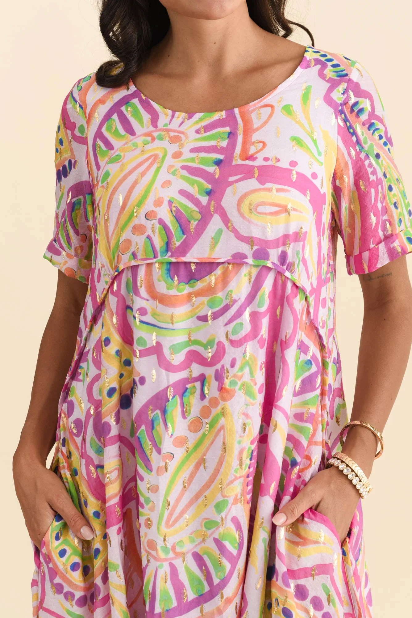 Darling Pink Abstract Foil Crescent Dress - Image 5