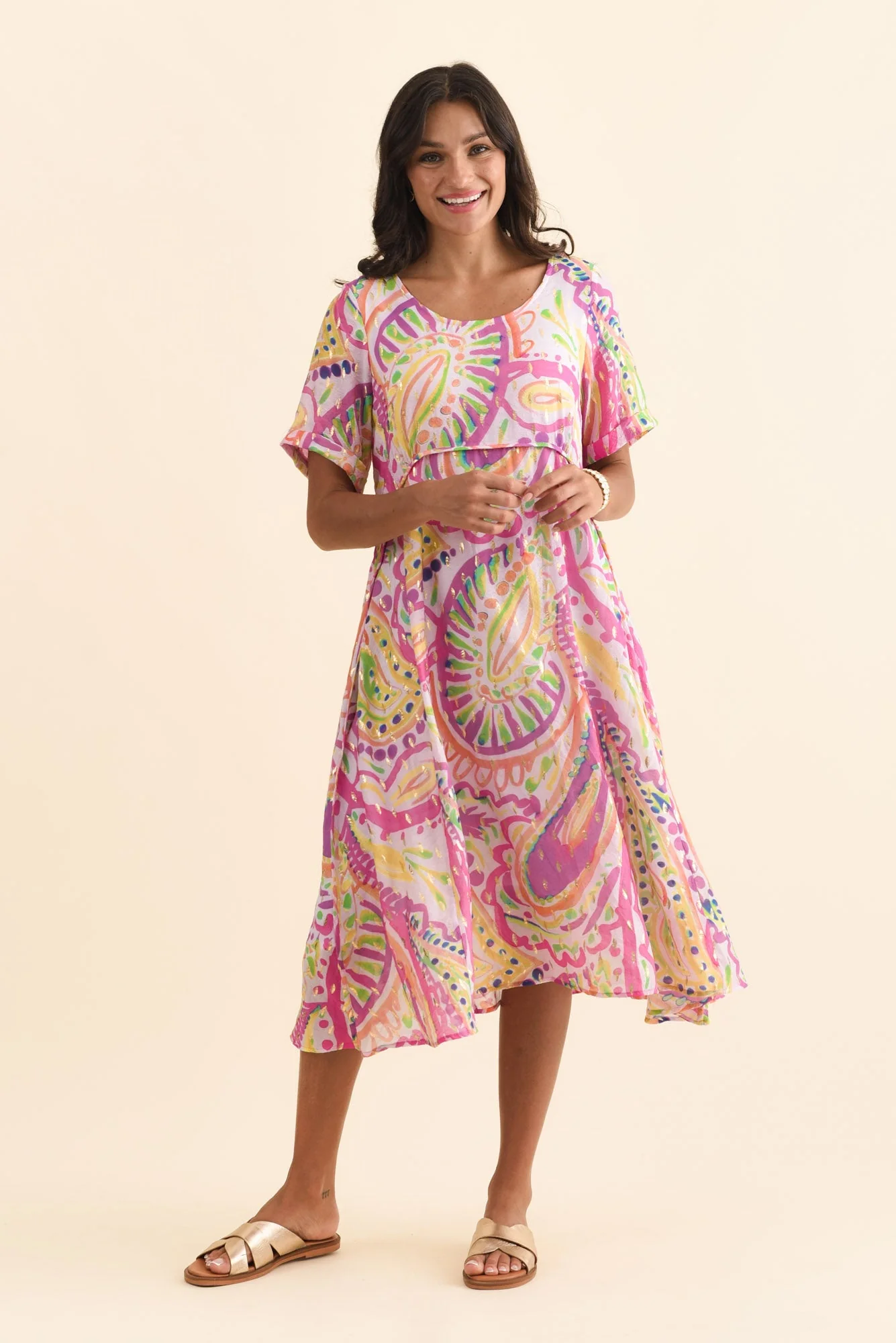 Darling Pink Abstract Foil Crescent Dress - Image 6