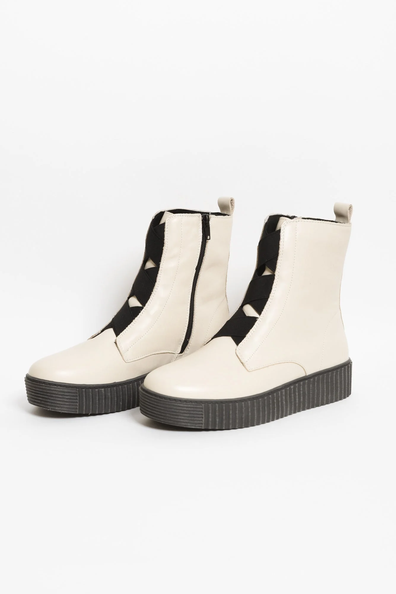 Date Cream Leather Platform Boot - Image 2