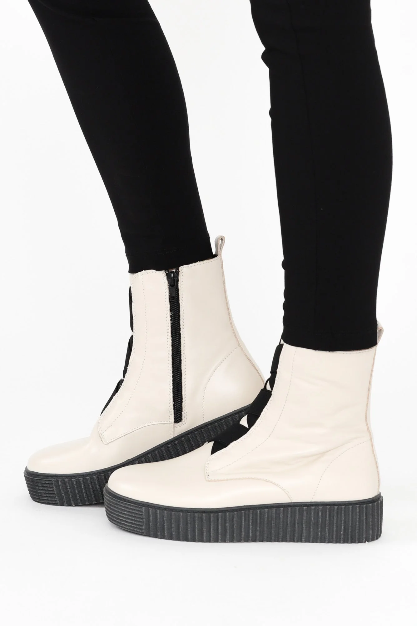 Date Cream Leather Platform Boot - Image 5