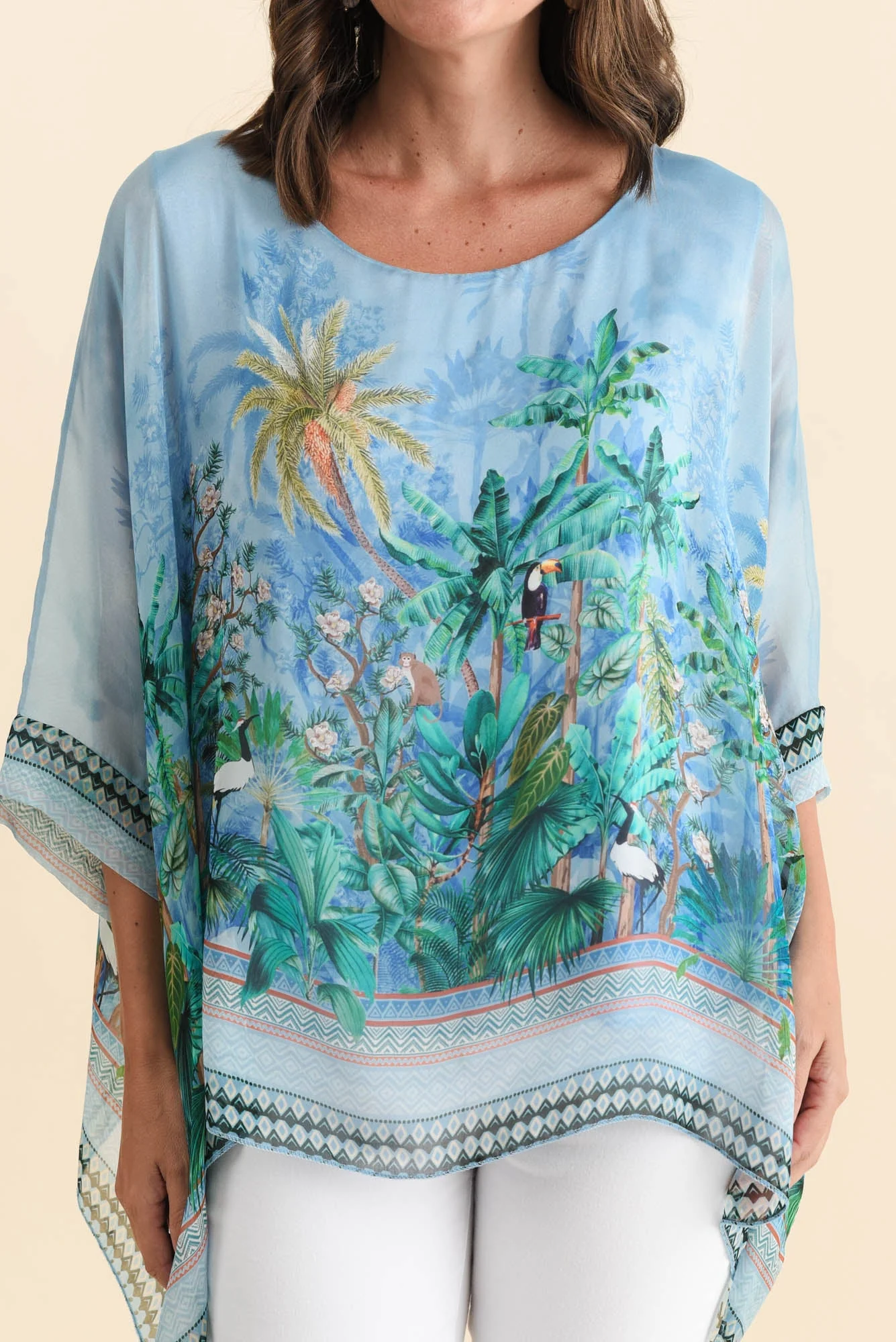 Dawn Blue Tropical Silk Overlay Top - Image 5