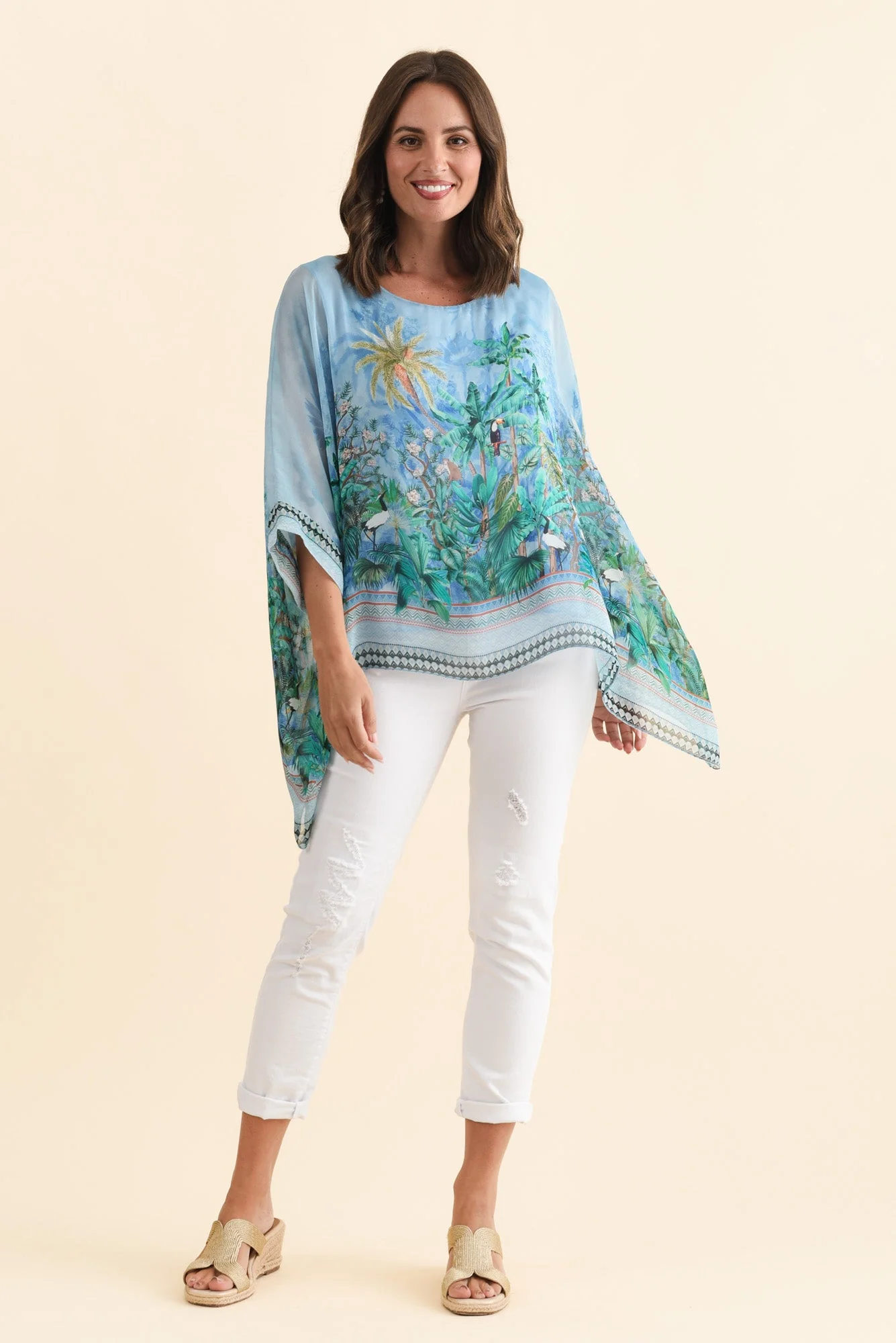 Dawn Blue Tropical Silk Overlay Top - Image 6