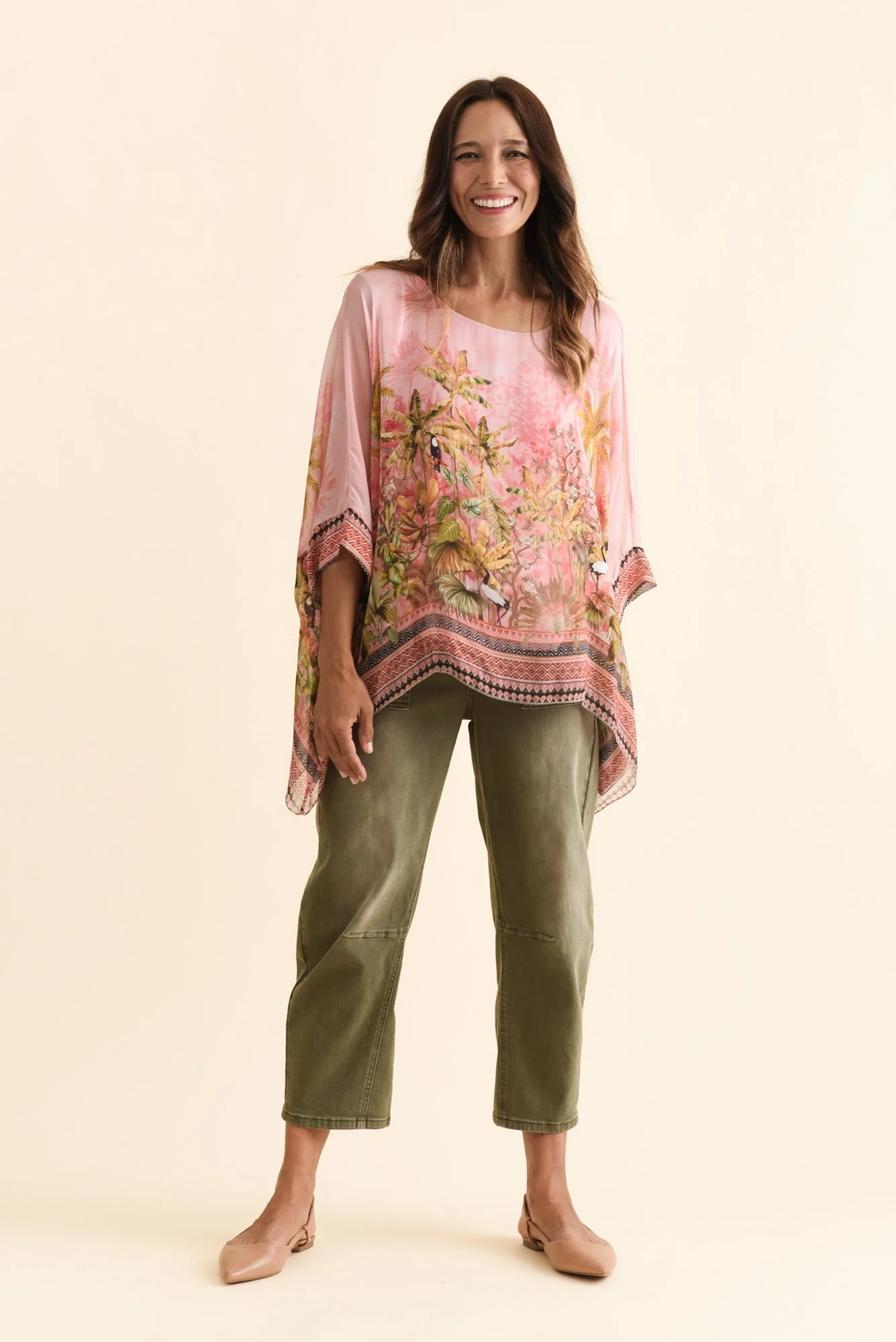 Dawn Pink Tropical Silk Overlay Top - Image 2