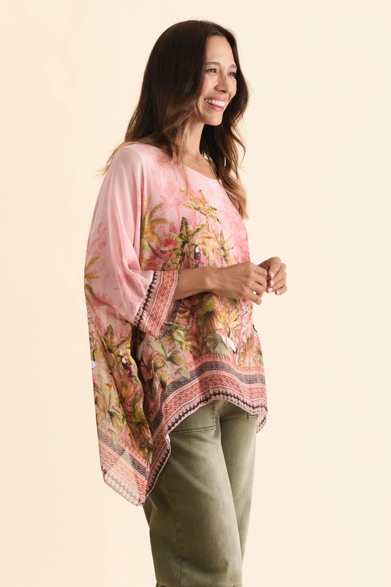 Dawn Pink Tropical Silk Overlay Top - Image 3