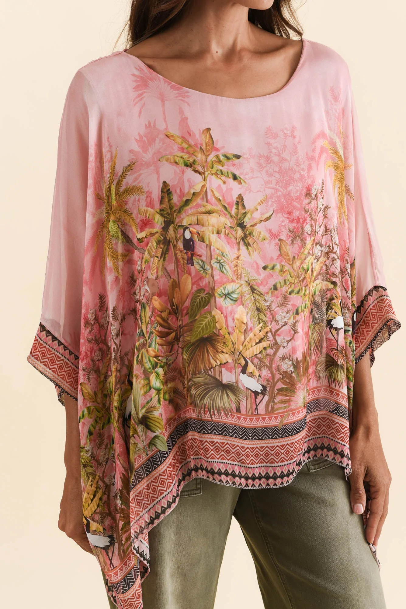 Dawn Pink Tropical Silk Overlay Top - Image 5