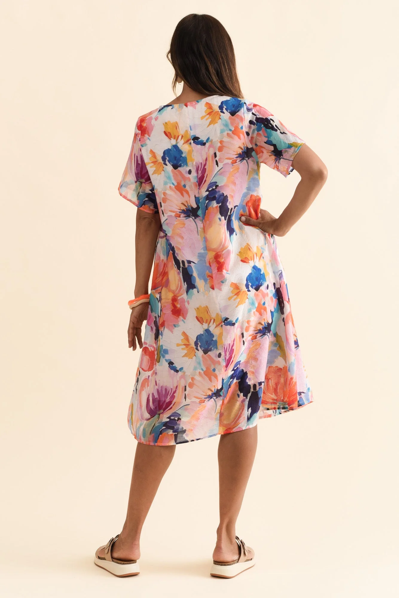 Debbie Orange Floral Pleated Dress - Image 4