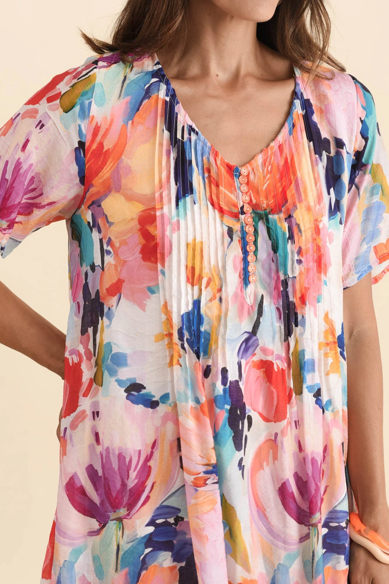 Debbie Orange Floral Pleated Dress - Image 5