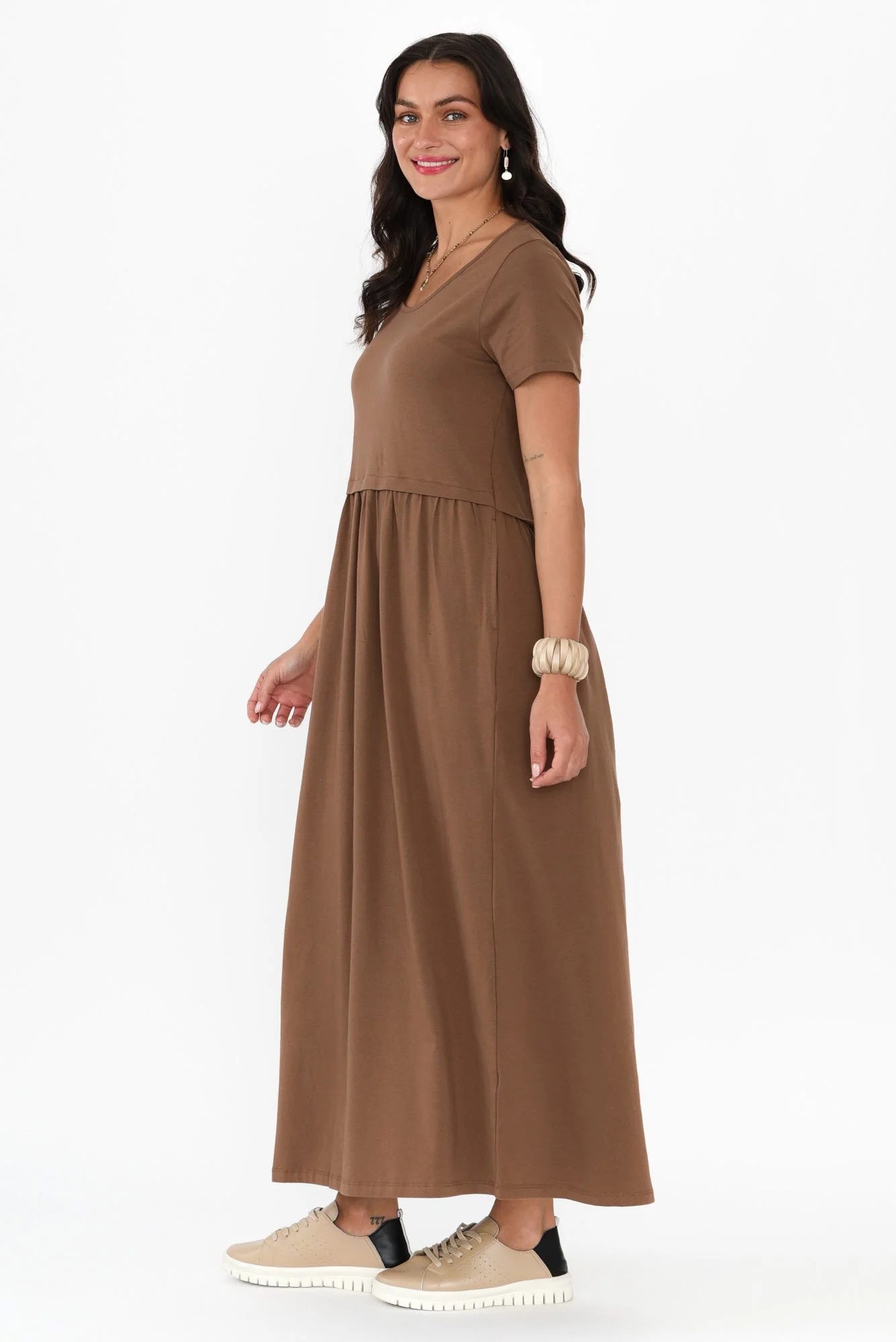 Deidra Chocolate Cotton Pocket Dress - Image 3