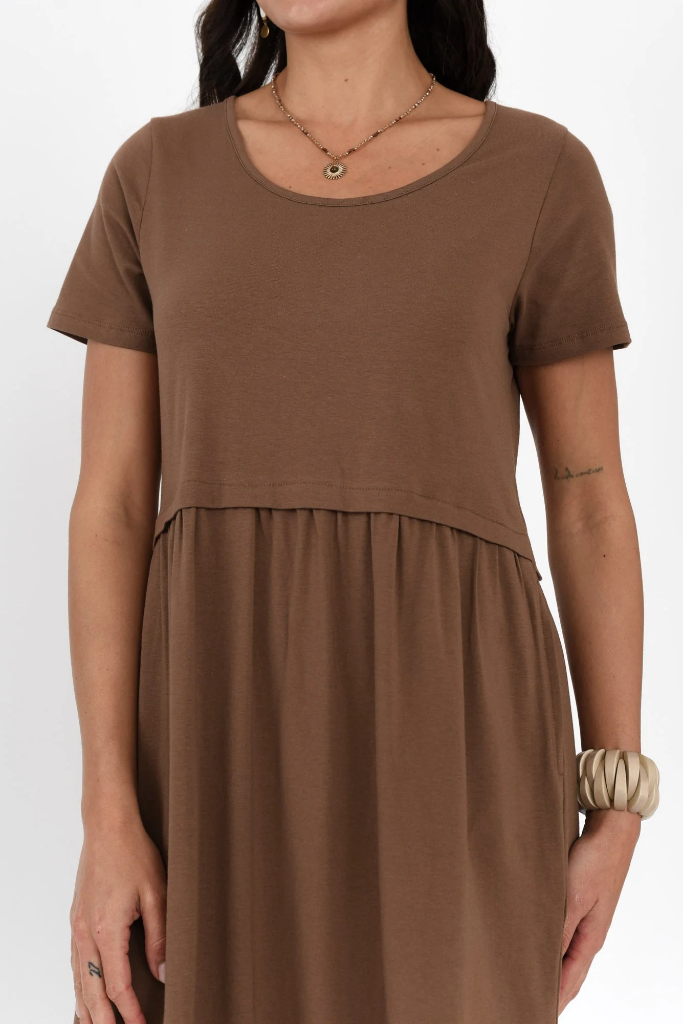 Deidra Chocolate Cotton Pocket Dress - Image 5