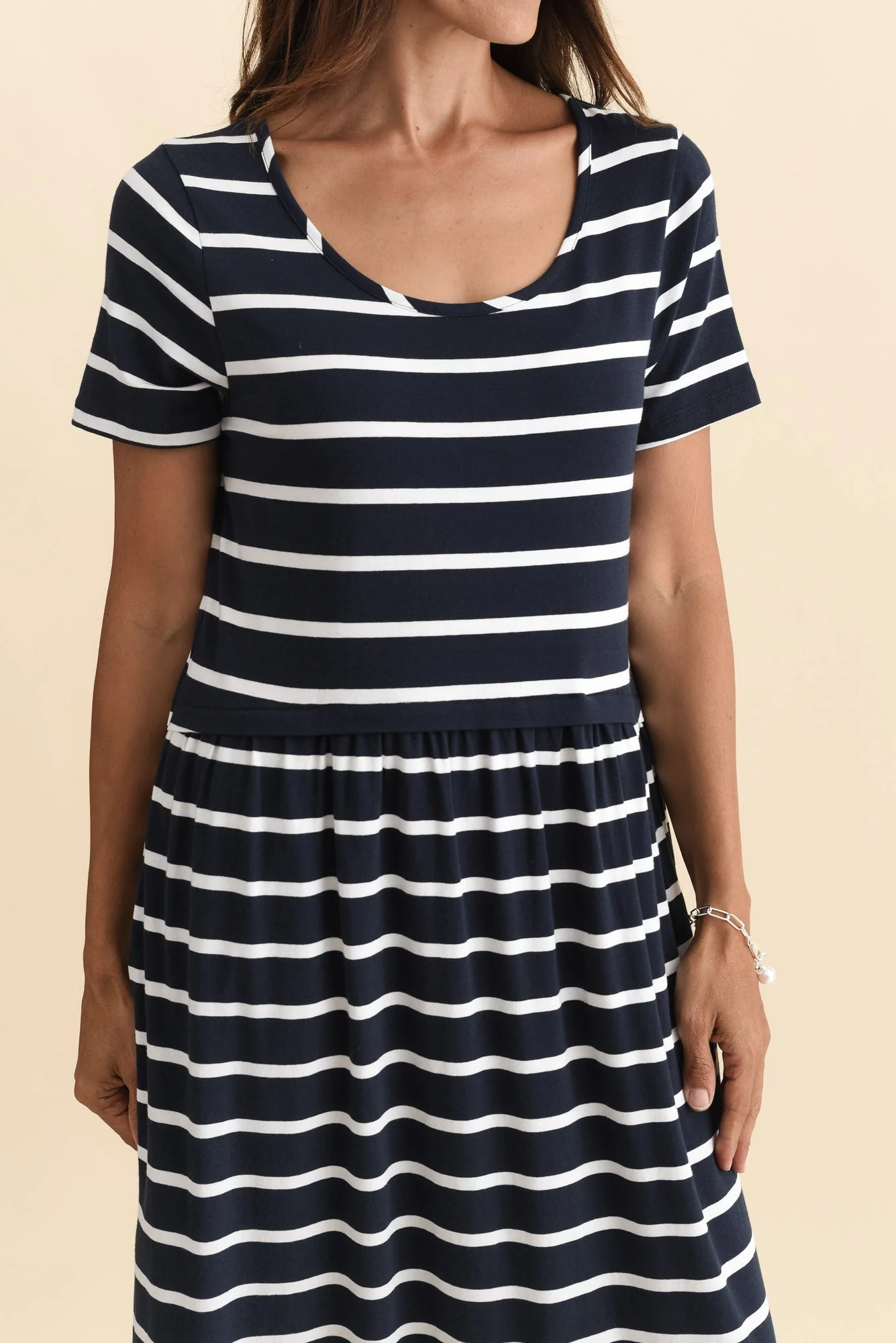 Deidra Navy Stripe Cotton Pocket Dress - Image 5