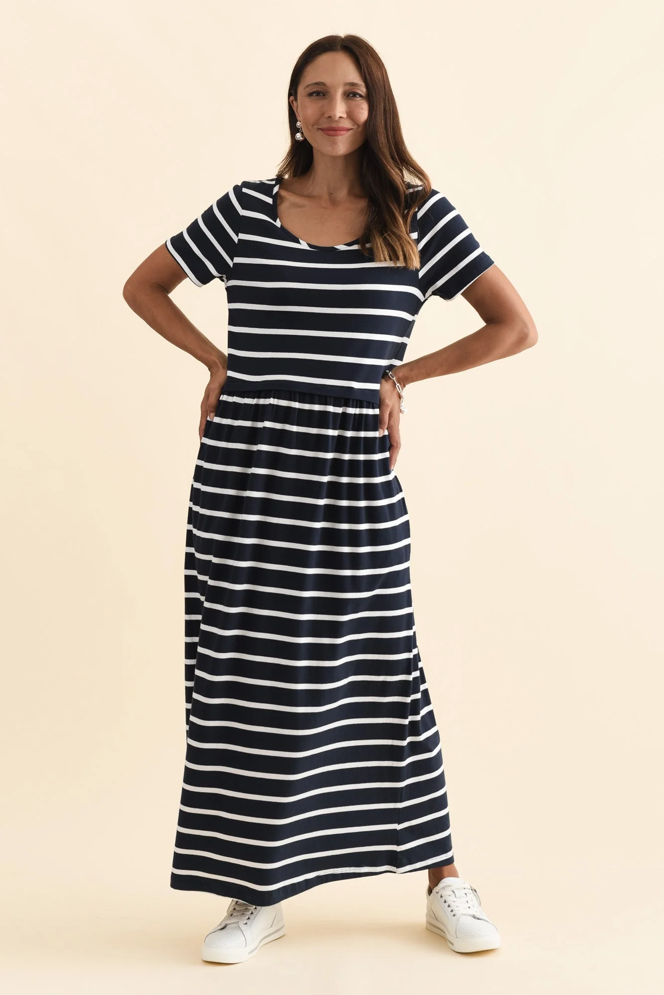 Deidra Navy Stripe Cotton Pocket Dress - Image 6