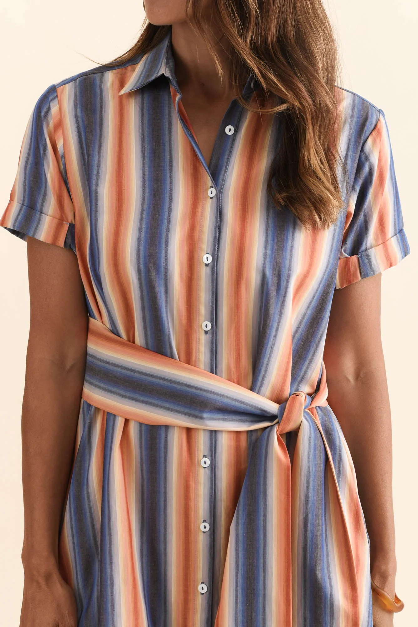 Deirdre Blue Stripe Cotton Tie Dress - Image 4