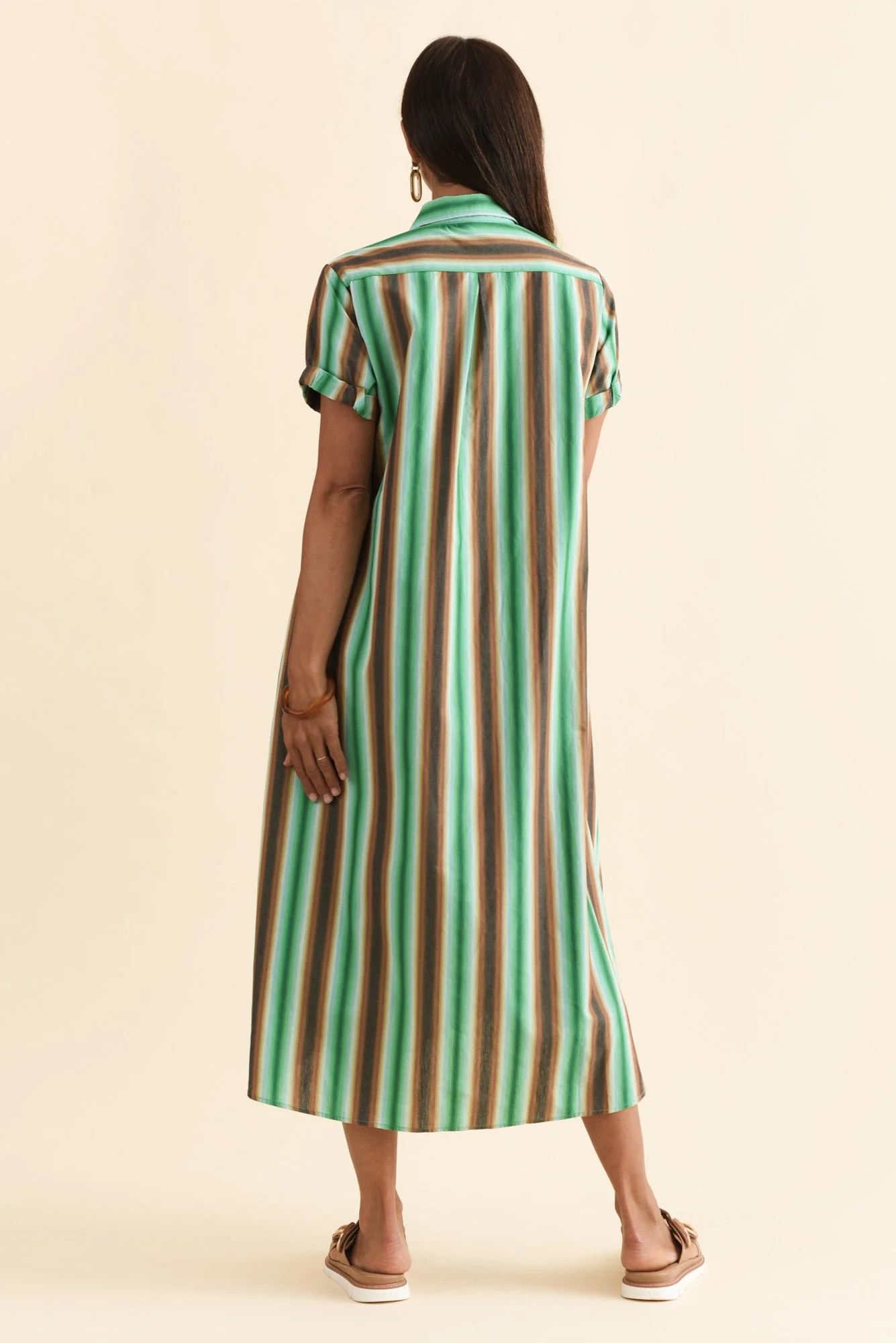 Deirdre Green Stripe Cotton Tie Dress - Image 4