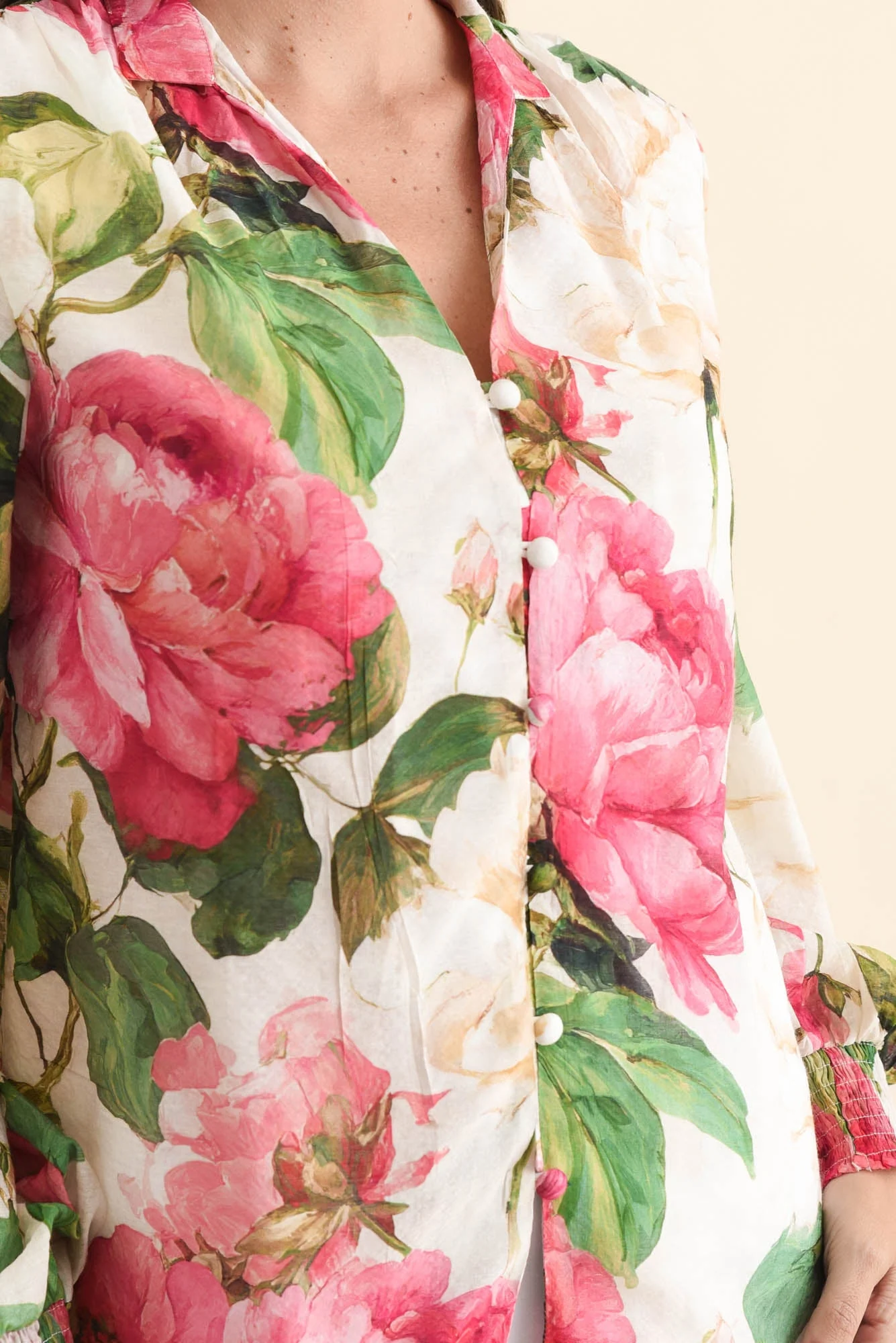 Delaney Cream Botanical Puff Sleeve Blouse - Image 5