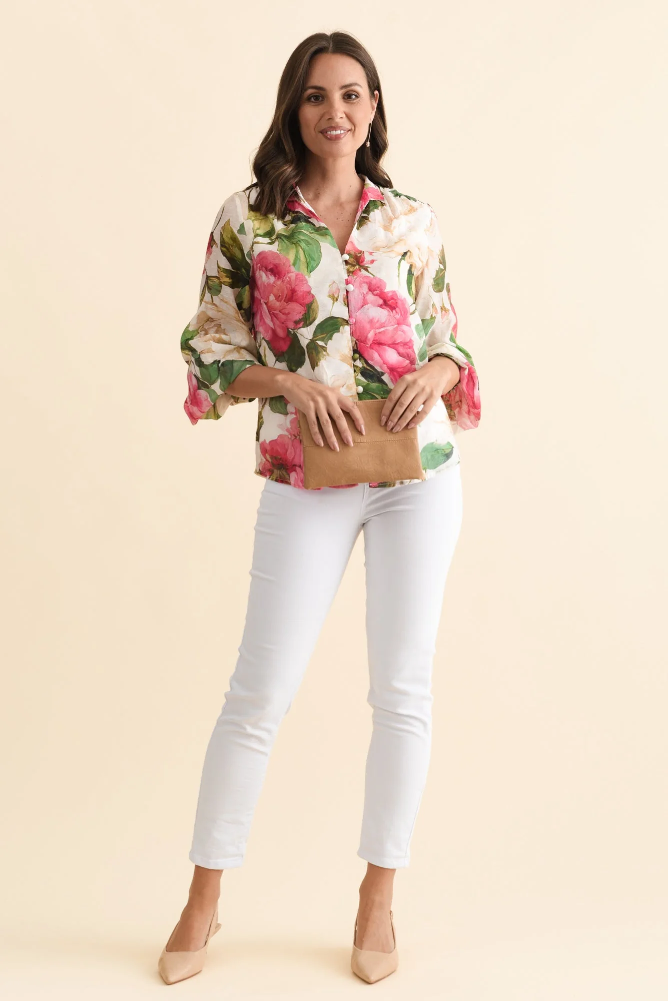Delaney Cream Botanical Puff Sleeve Blouse - Image 6