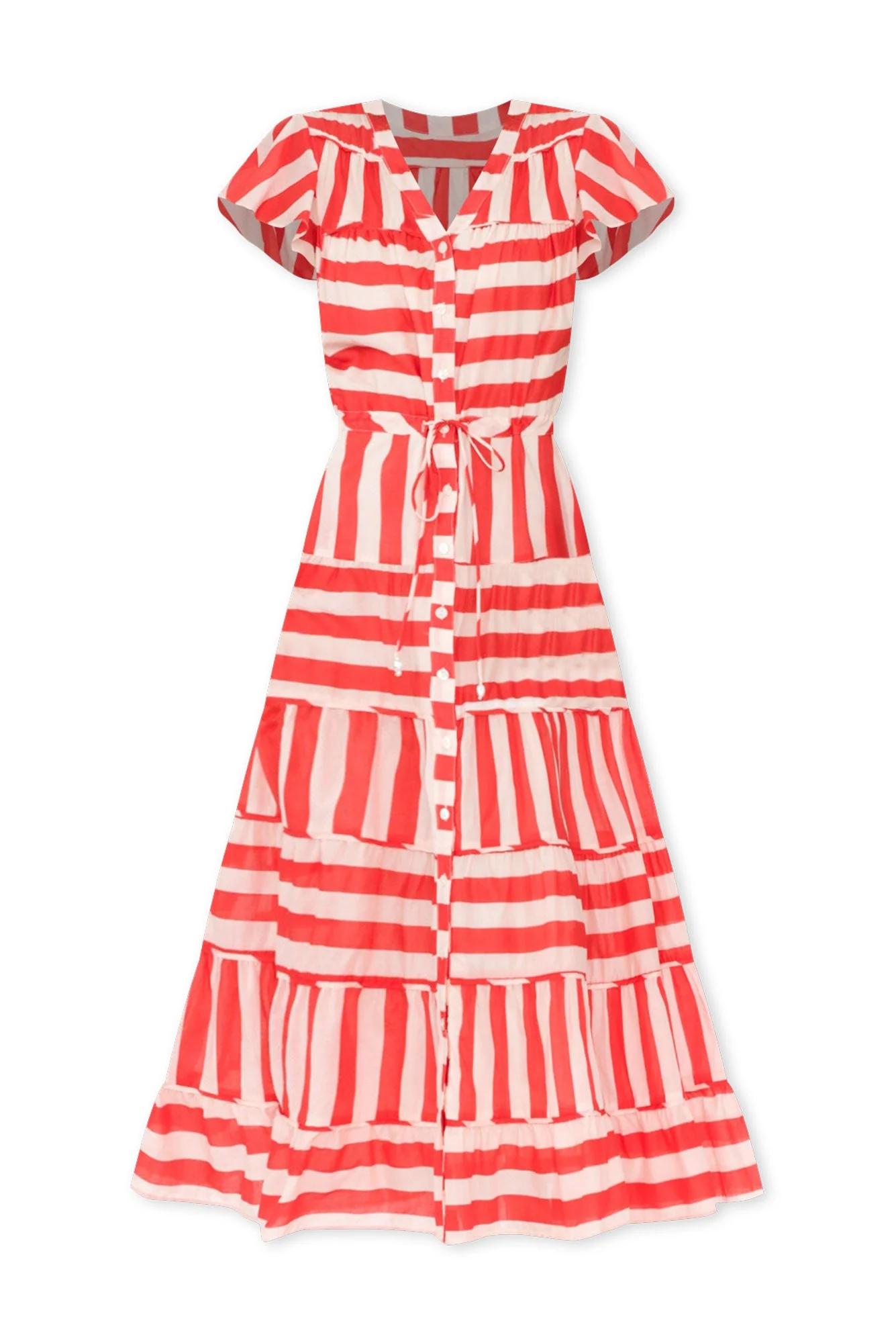 Delilah Red Stripe Cotton Tiered Dress - Image 2
