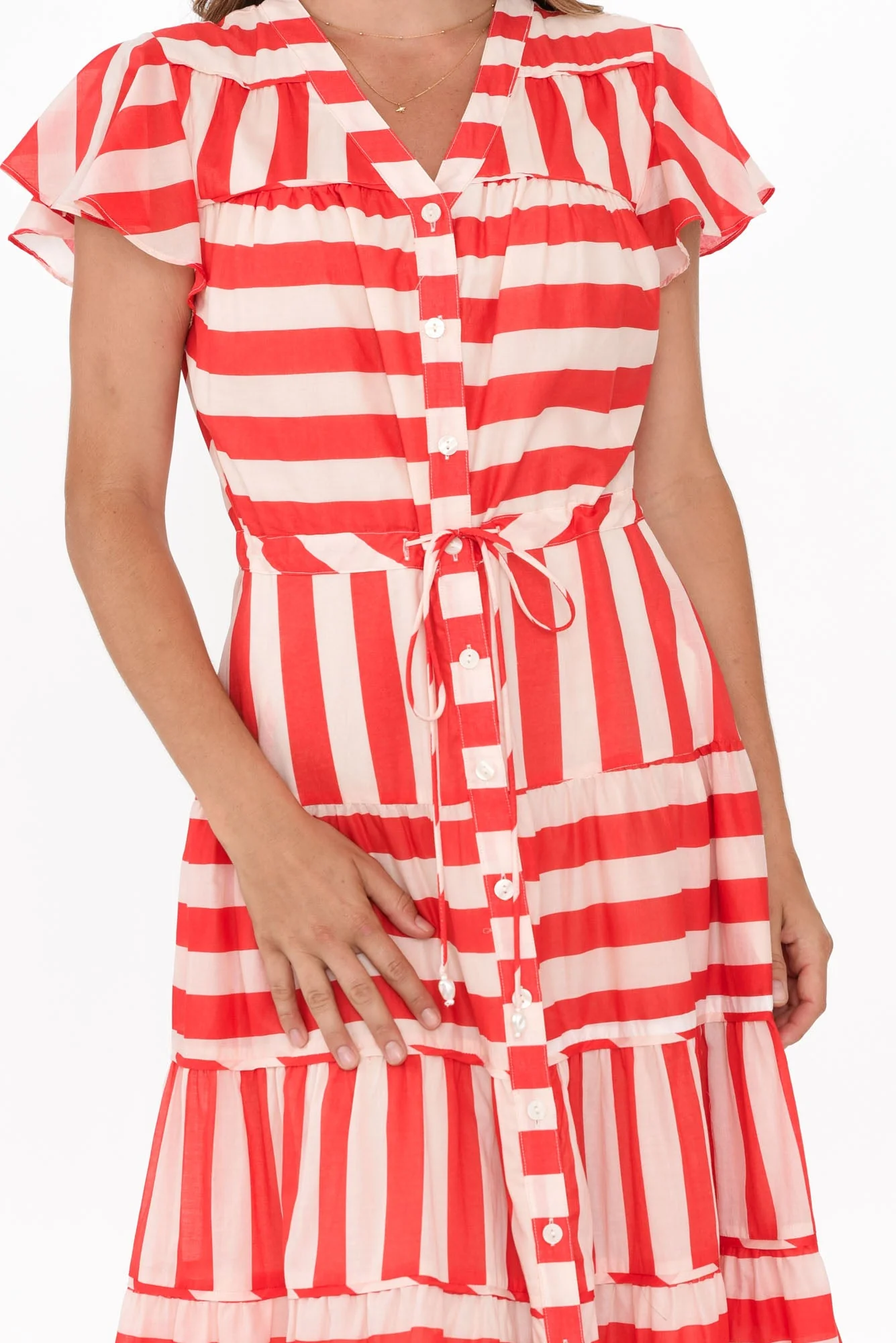 Delilah Red Stripe Cotton Tiered Dress - Image 6