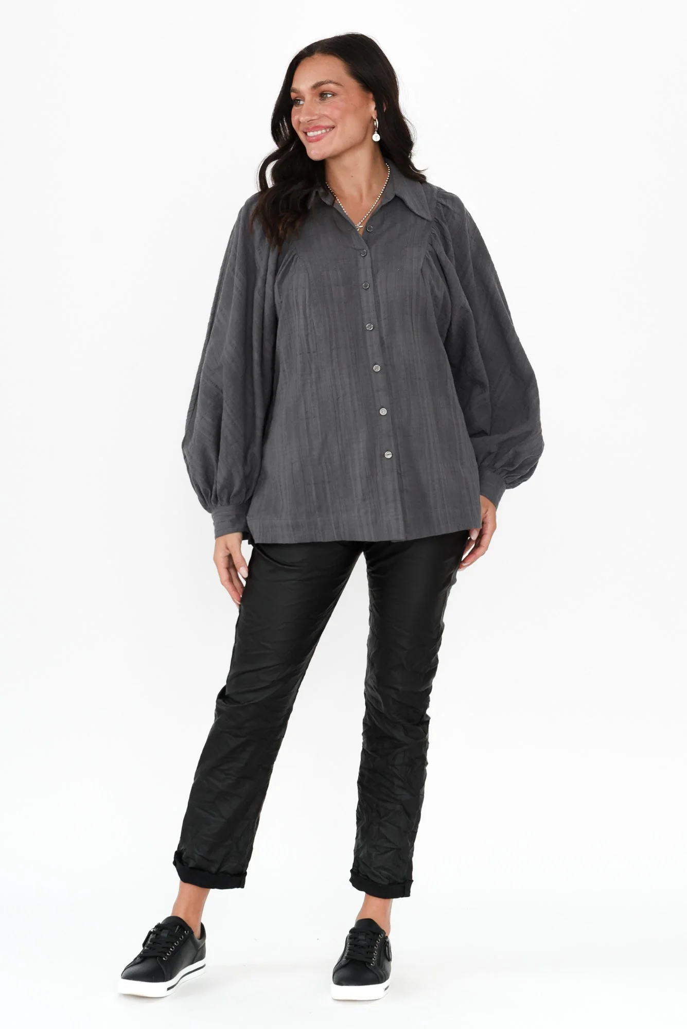 Della Charcoal Cotton Shirt - Image 2