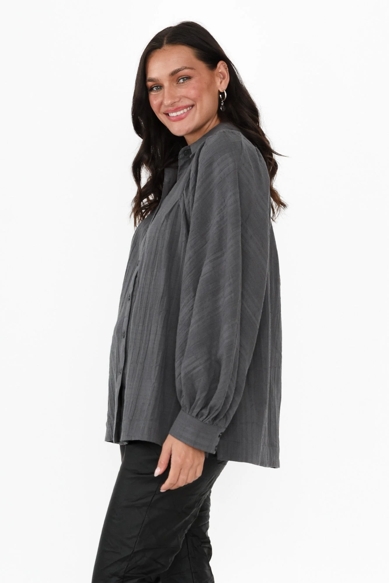 Della Charcoal Cotton Shirt - Image 3