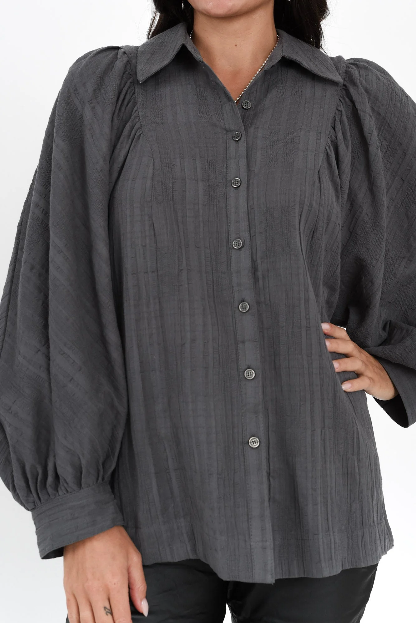 Della Charcoal Cotton Shirt - Image 5