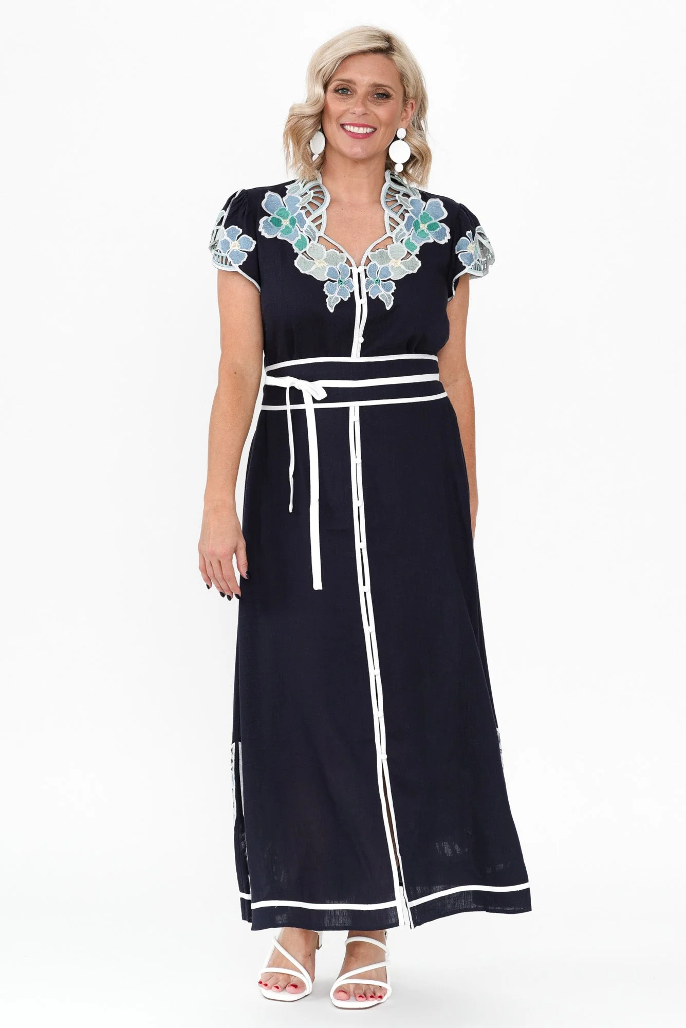 Delray Navy Lapis Embroidered Dress - Image 2