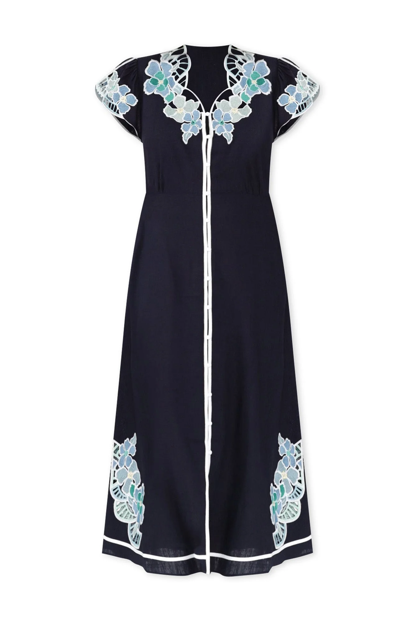 Delray Navy Lapis Embroidered Dress - Image 3