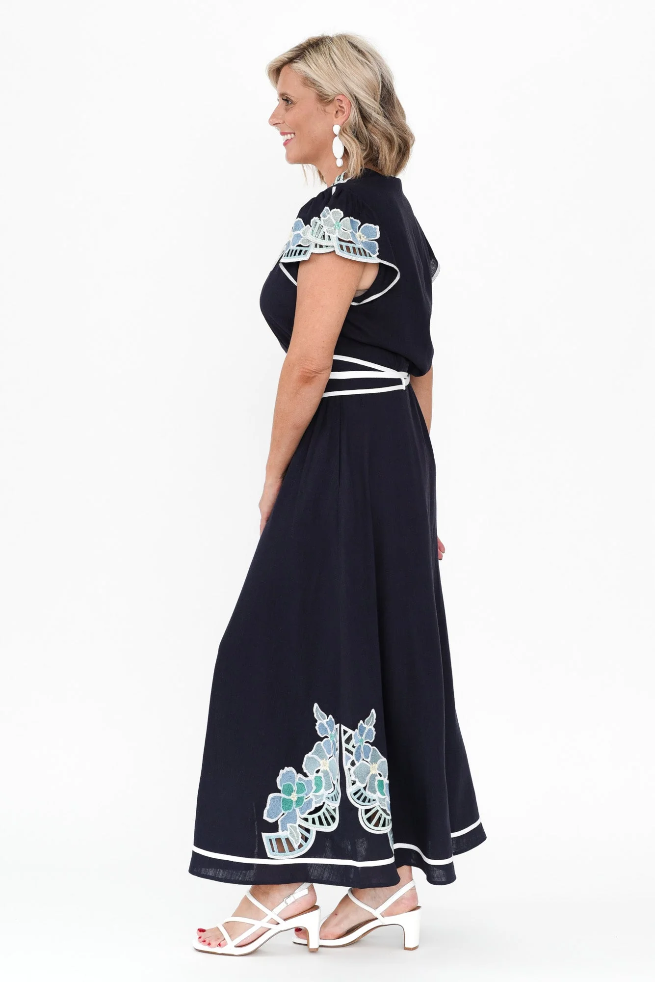 Delray Navy Lapis Embroidered Dress - Image 4