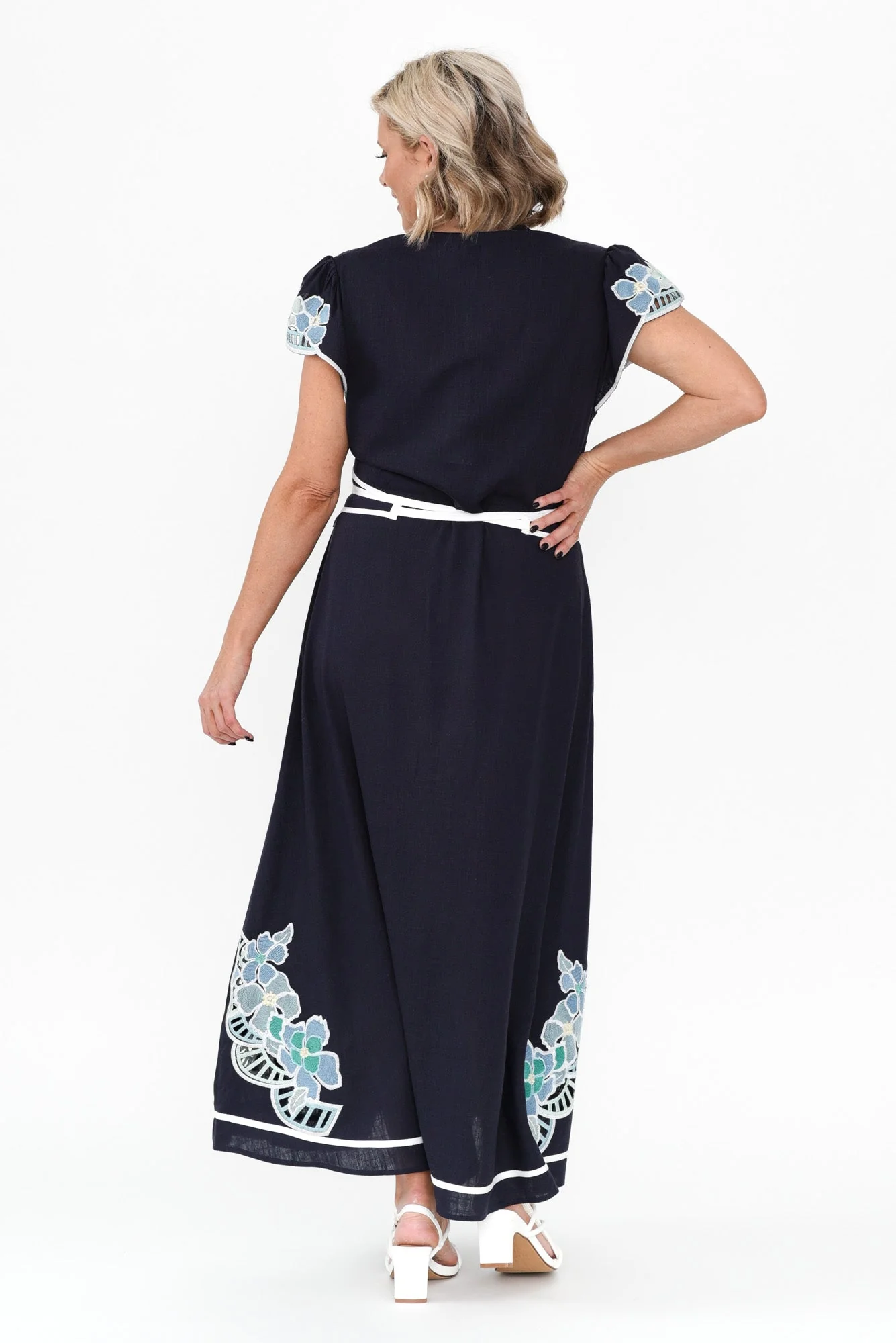 Delray Navy Lapis Embroidered Dress - Image 5