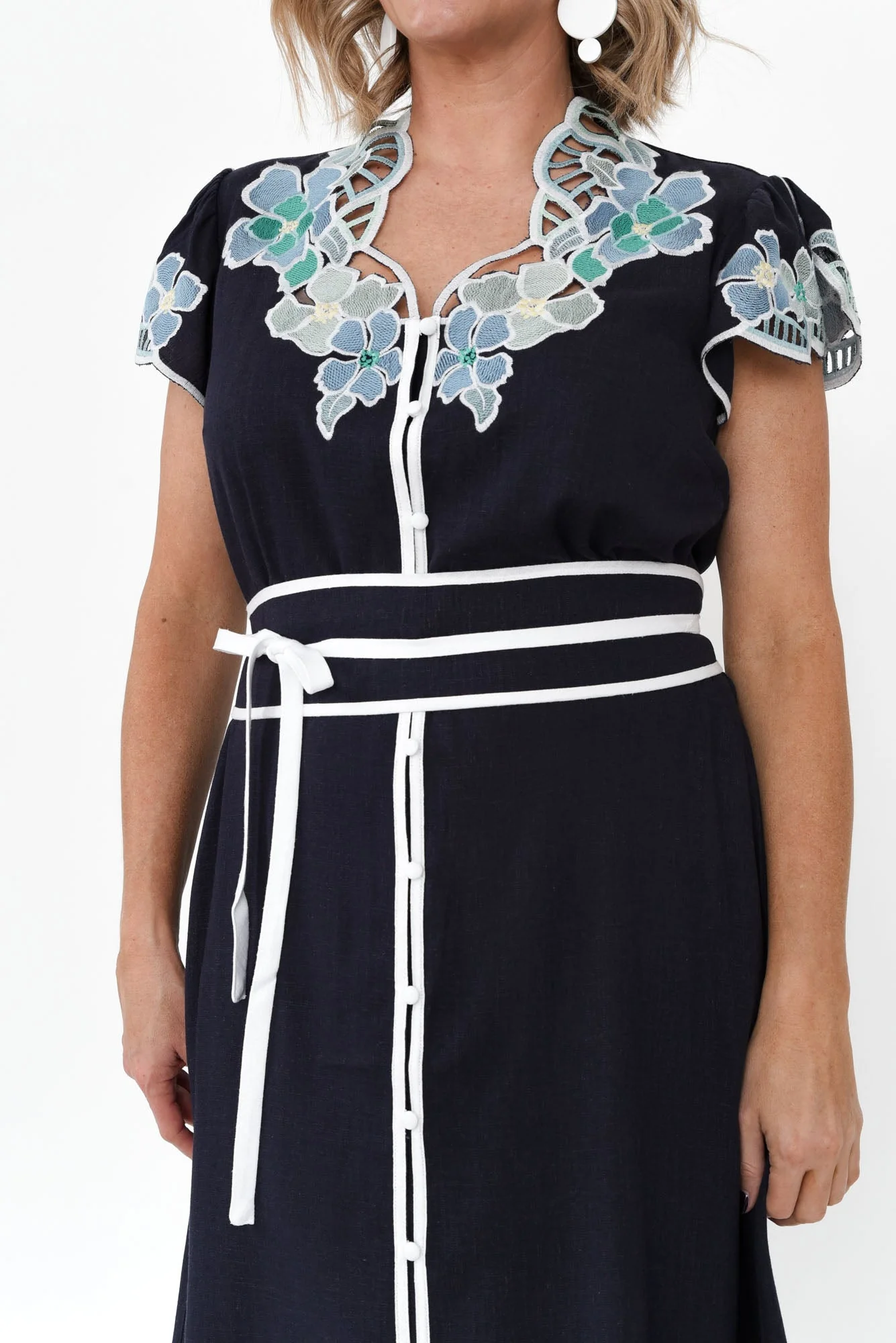 Delray Navy Lapis Embroidered Dress - Image 6