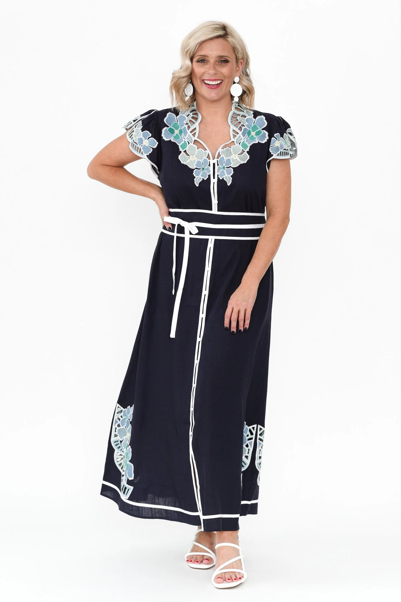 Delray Navy Lapis Embroidered Dress - Image 7