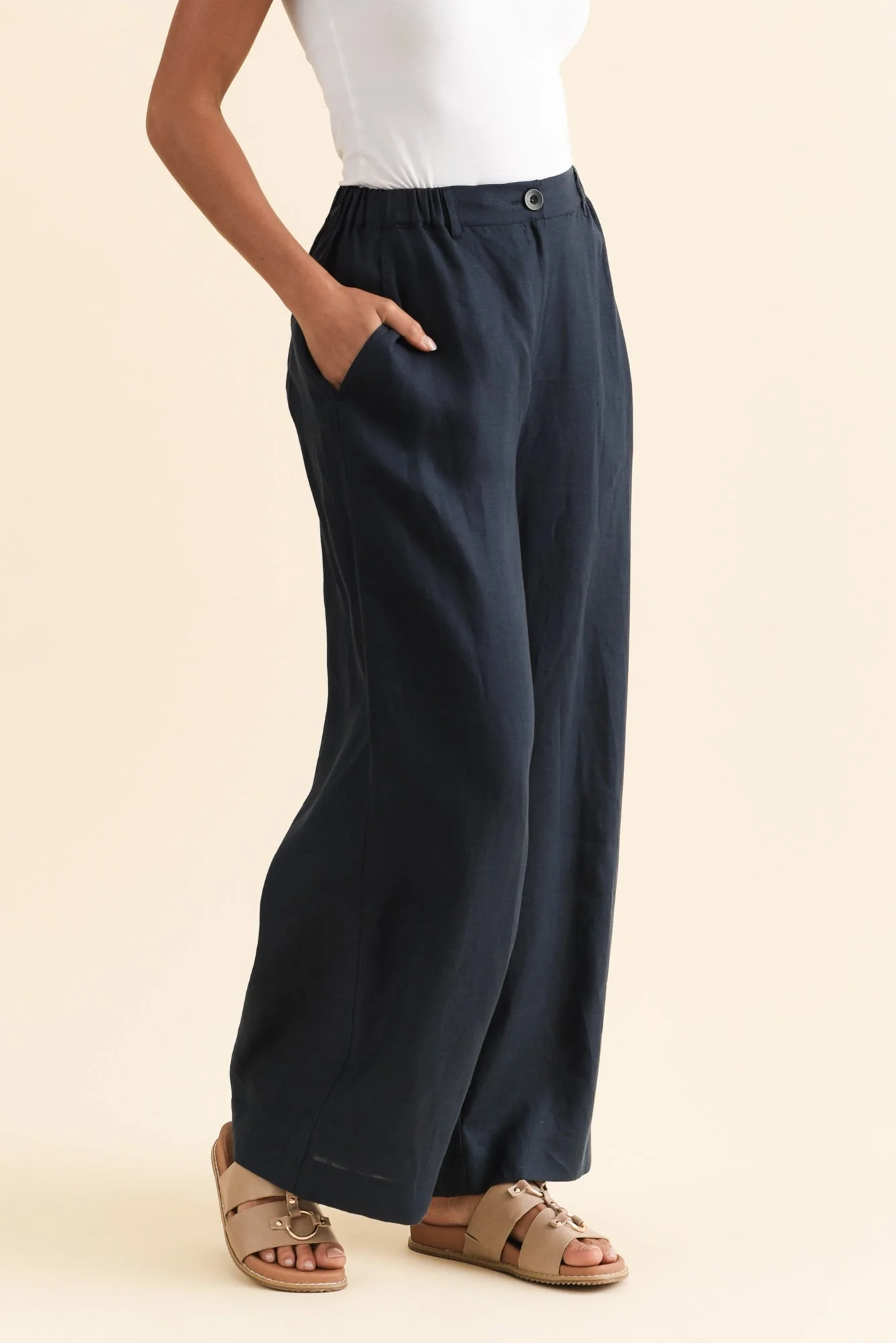 Delsey Navy Linen Wide Leg Pants - Image 3