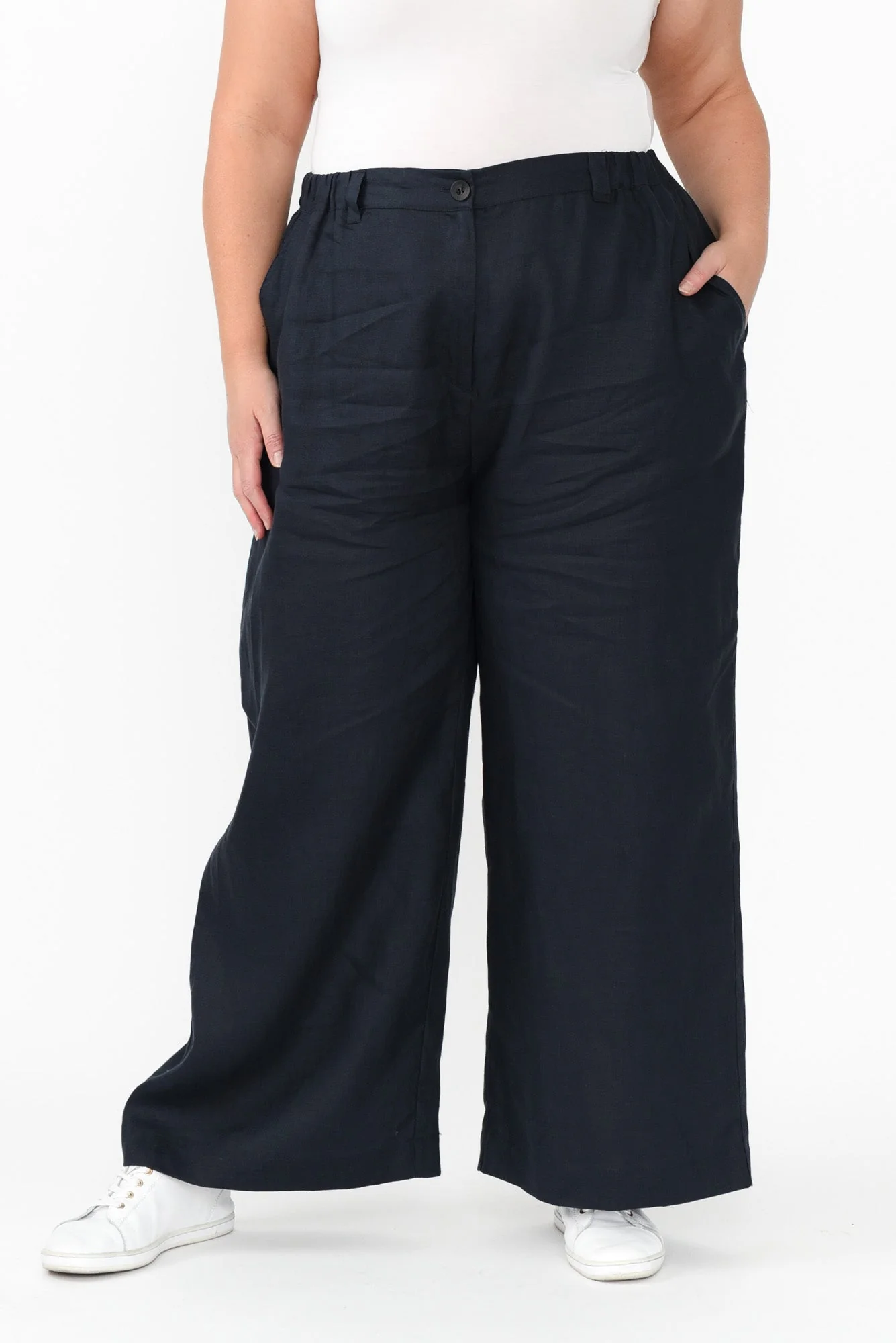 Delsey Navy Linen Wide Leg Pants - Image 6