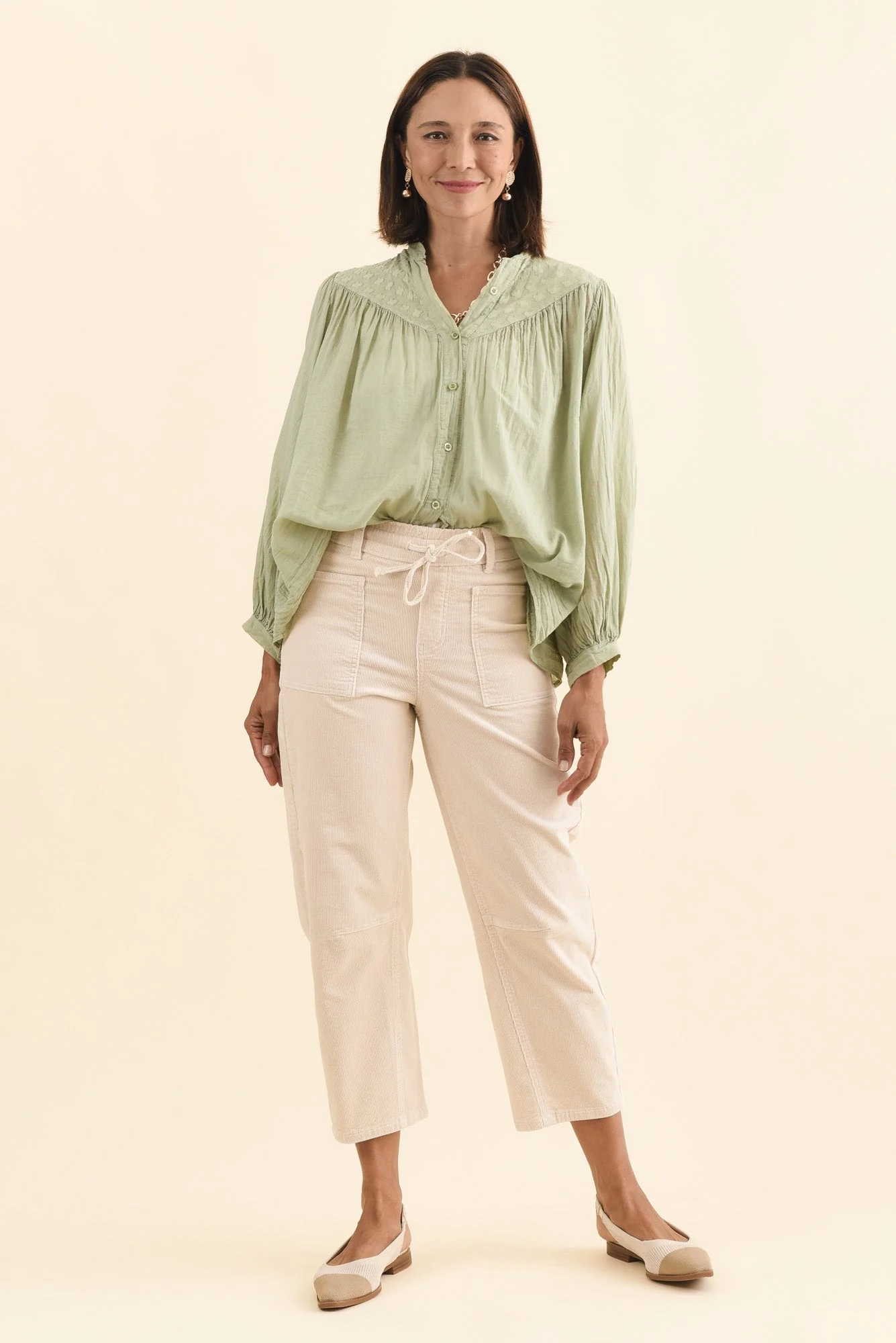 Denny Cream Corduroy Barrel Jeans - Image 2
