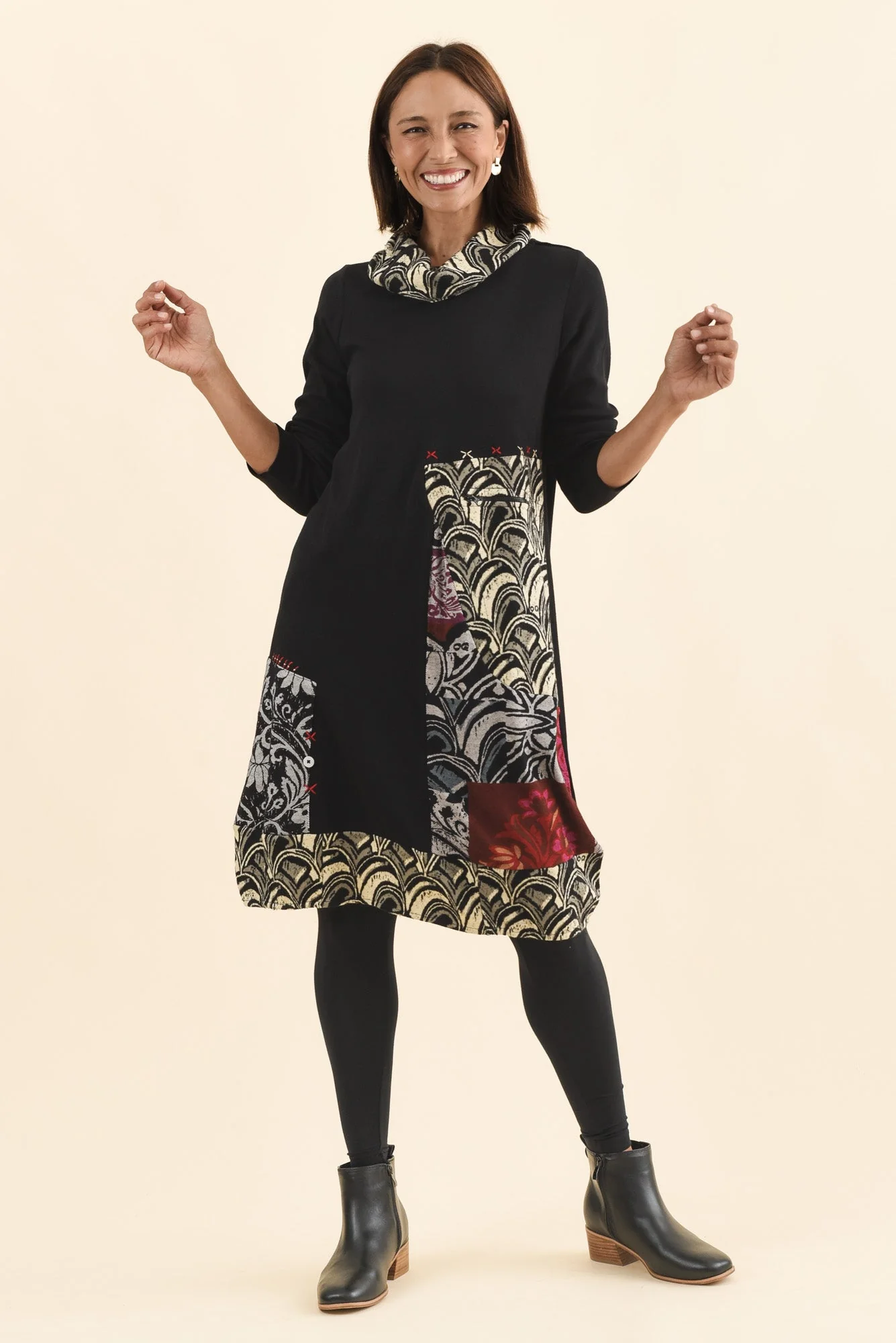 Deola Black Patchwork Knit Dress - Image 2