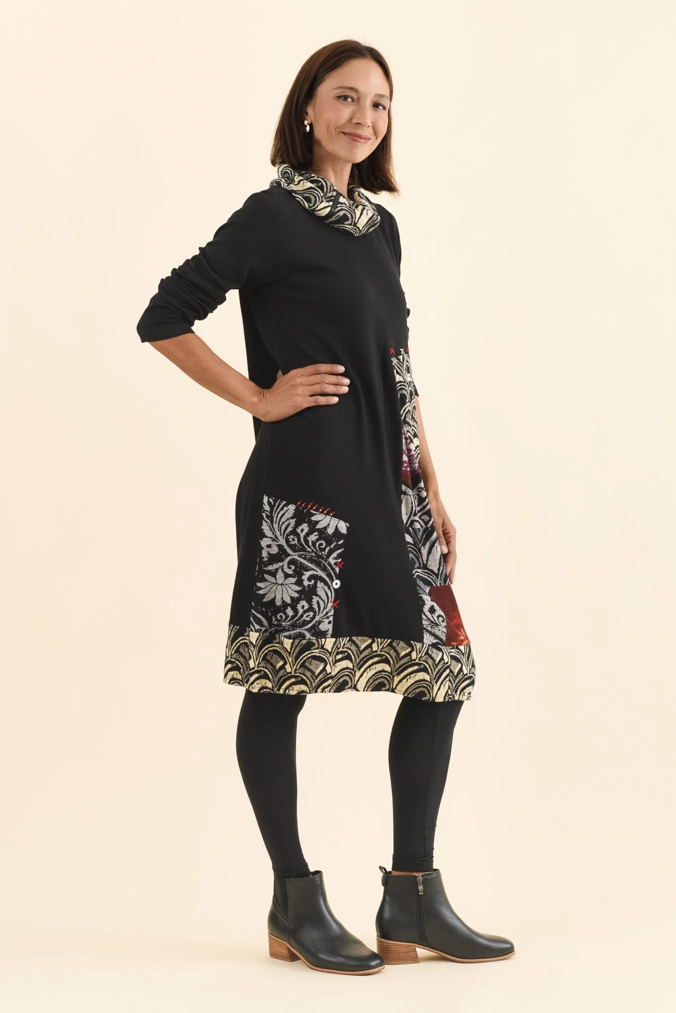 Deola Black Patchwork Knit Dress - Image 3