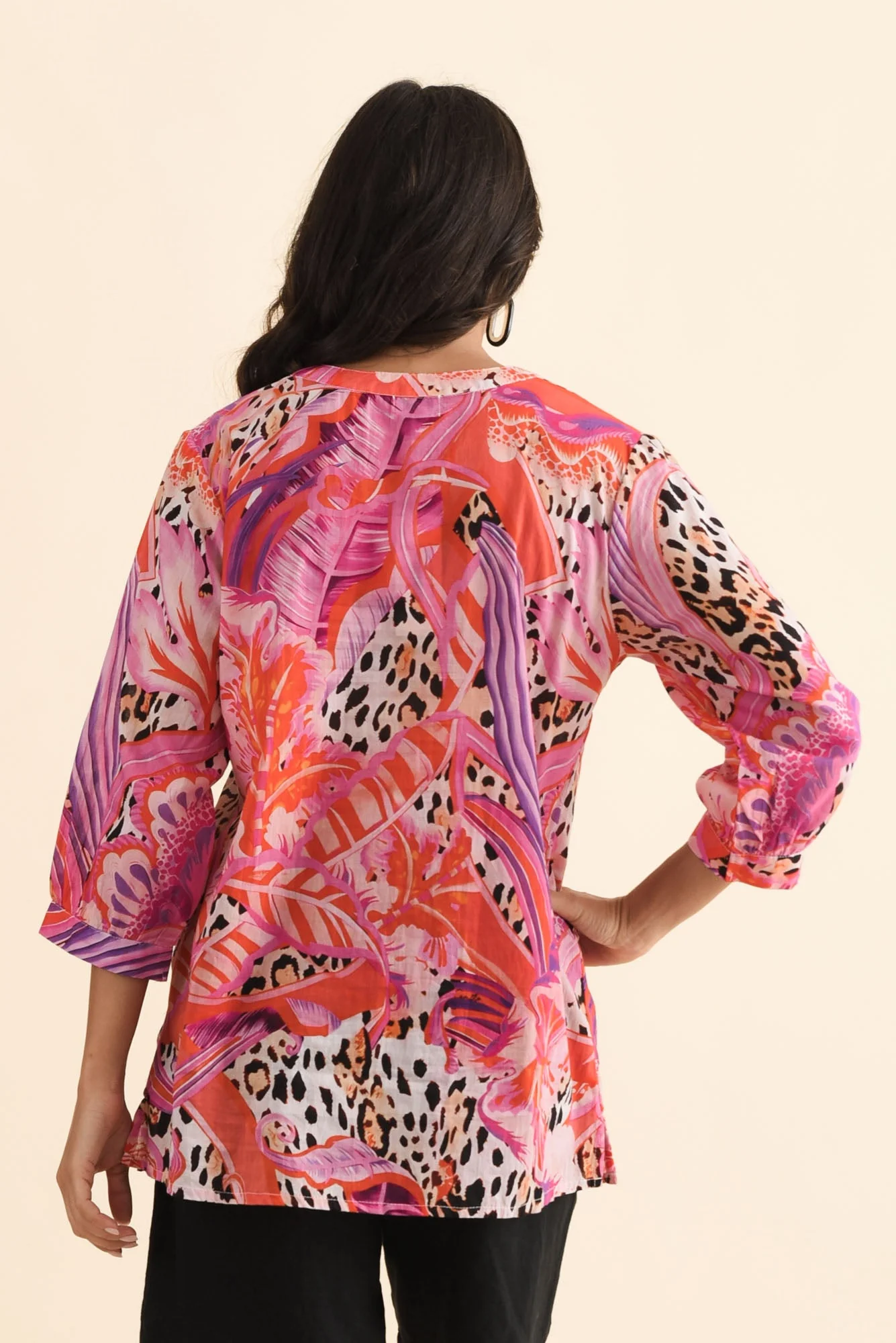 Derine Pink Leopard Cotton Button Top - Image 4