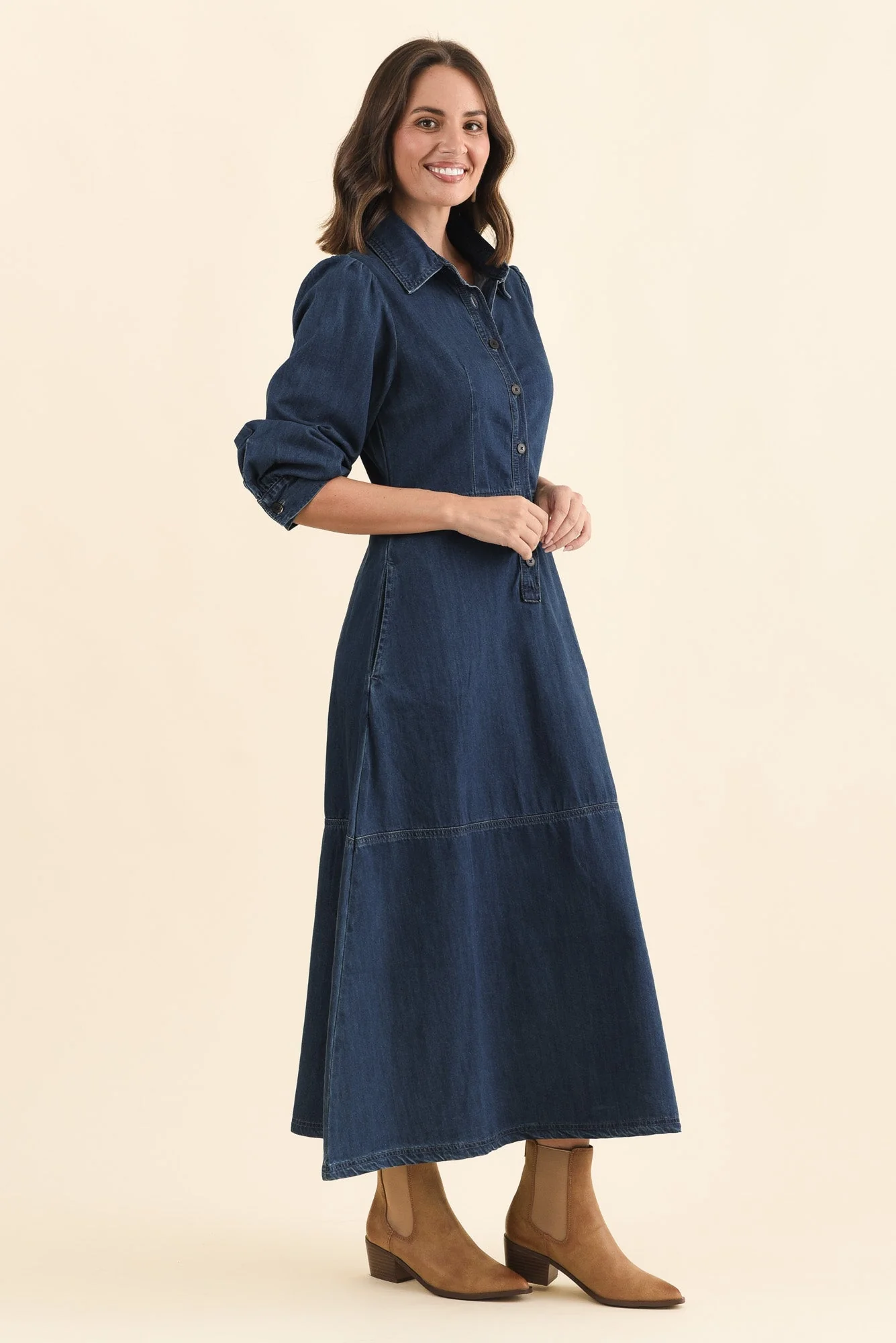 Detroit Dark Blue Denim Sleeved Dress - Image 4