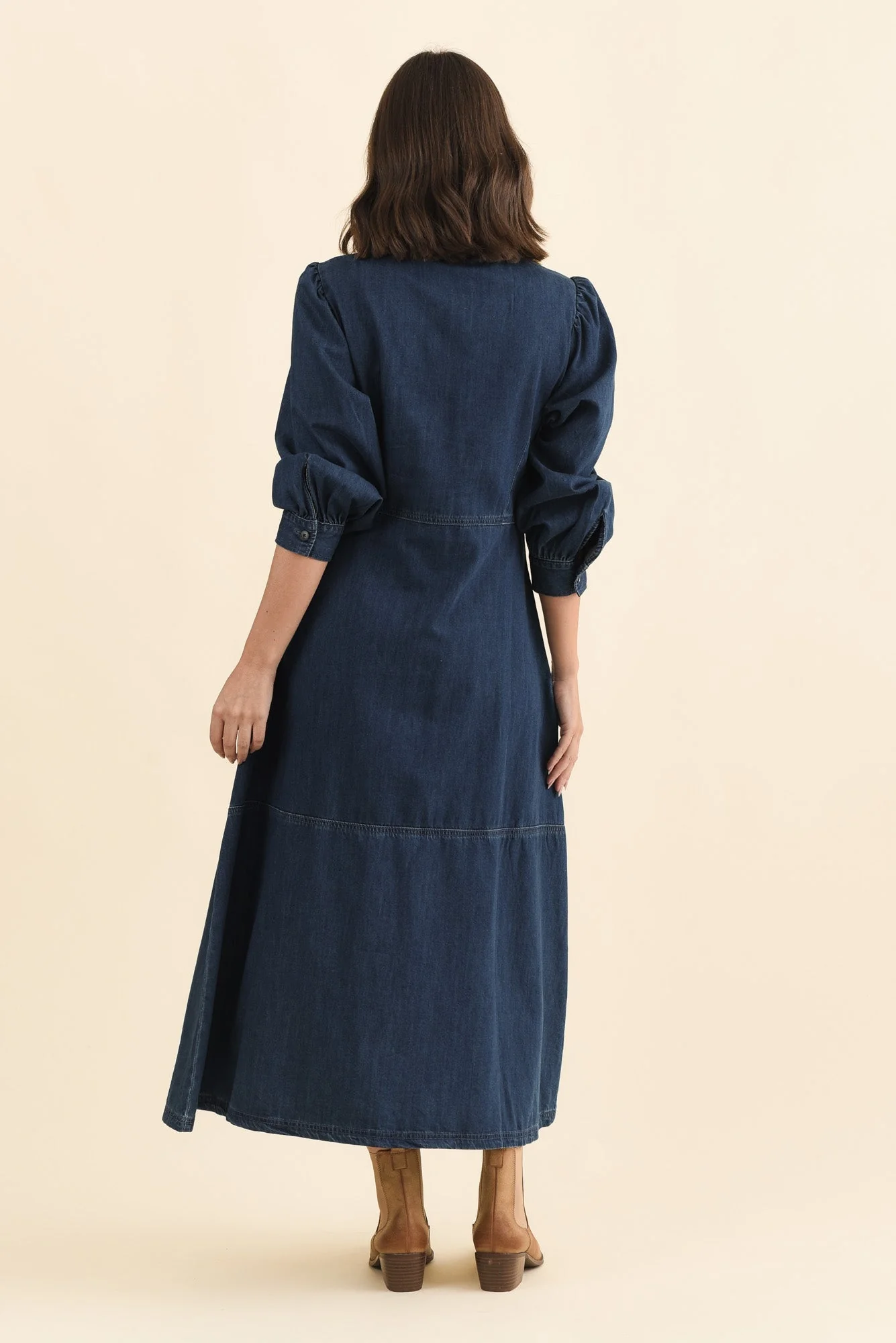 Detroit Dark Blue Denim Sleeved Dress - Image 5