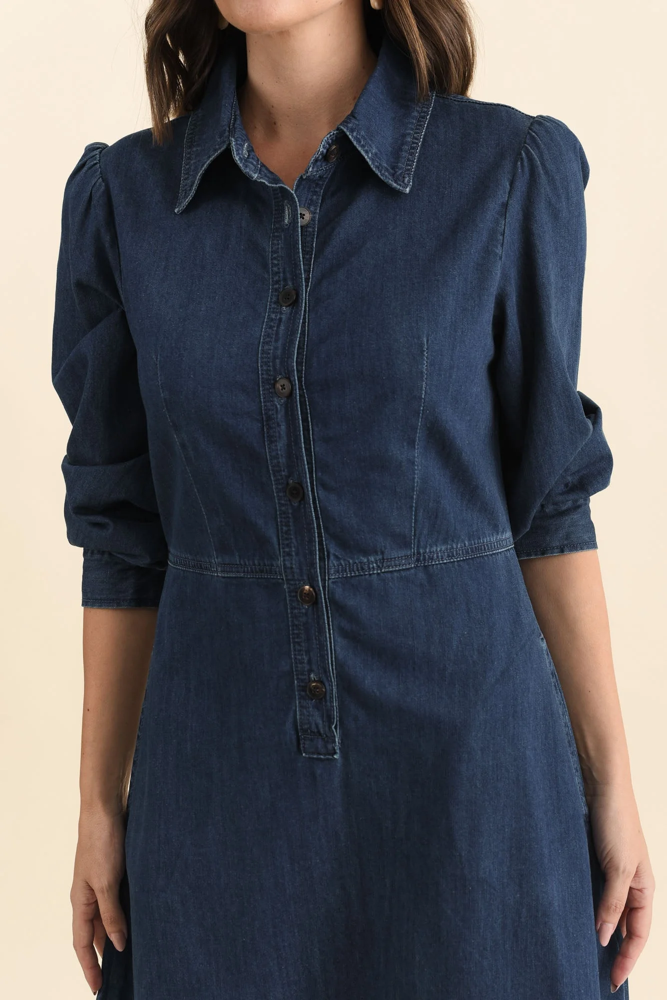Detroit Dark Blue Denim Sleeved Dress - Image 6