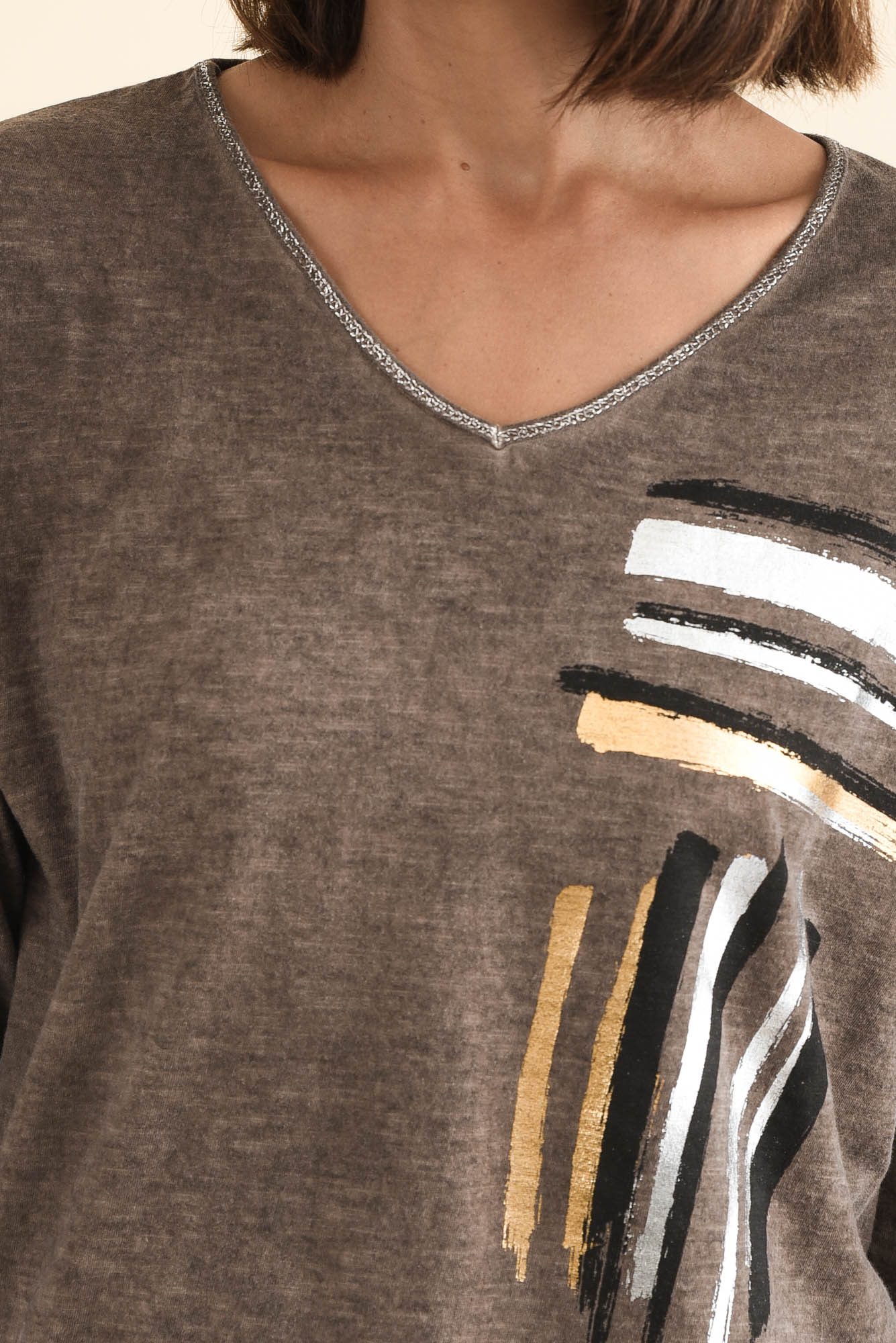 Devon Brown Brush Stroke Cotton Top - Image 5