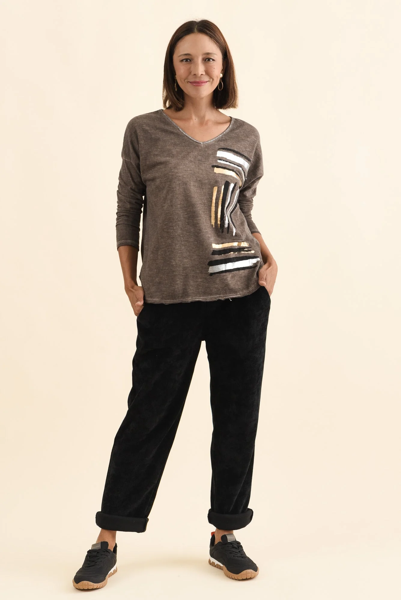 Devon Brown Brush Stroke Cotton Top - Image 6