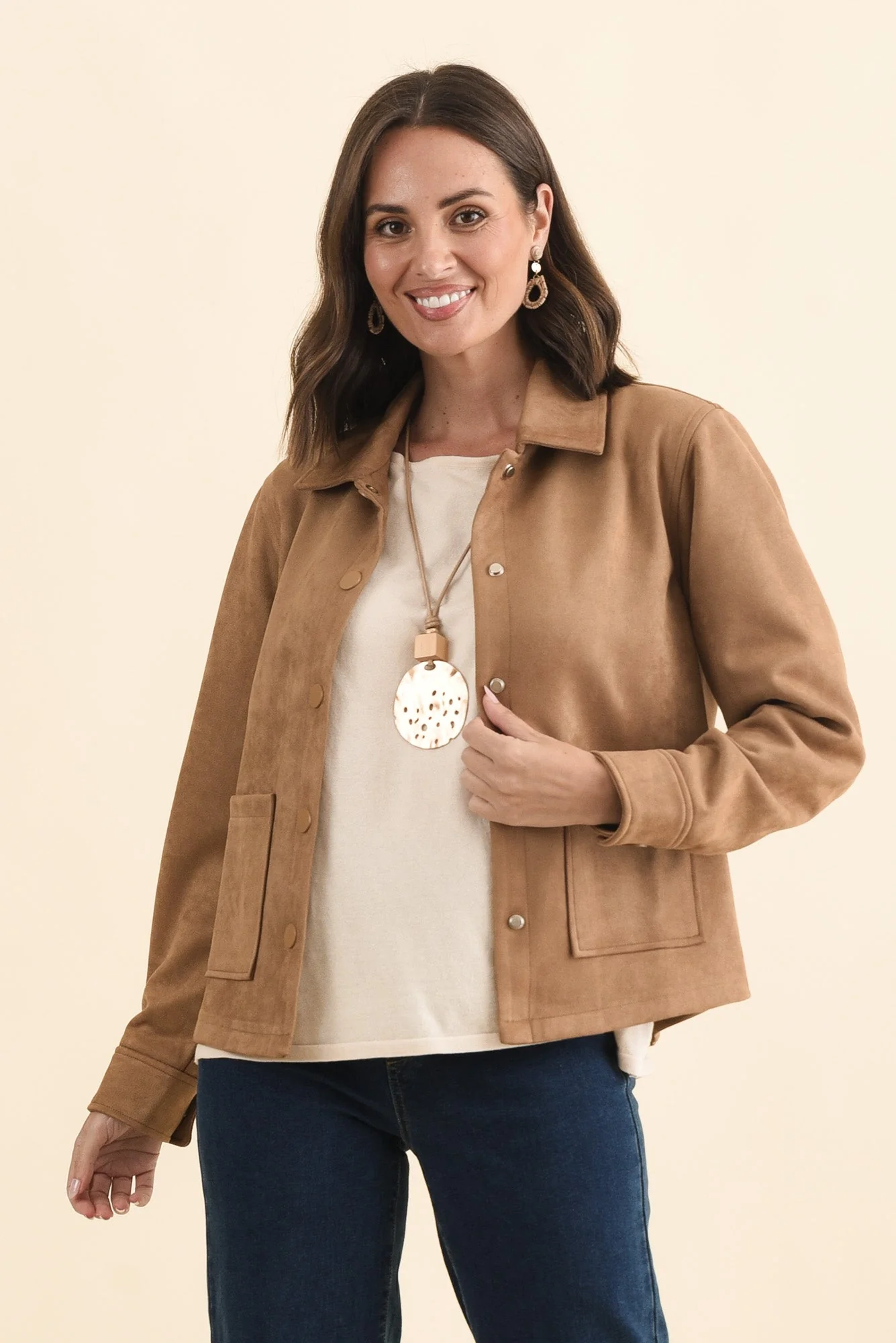 Dexter Tan Faux Suede Jacket - Image 2