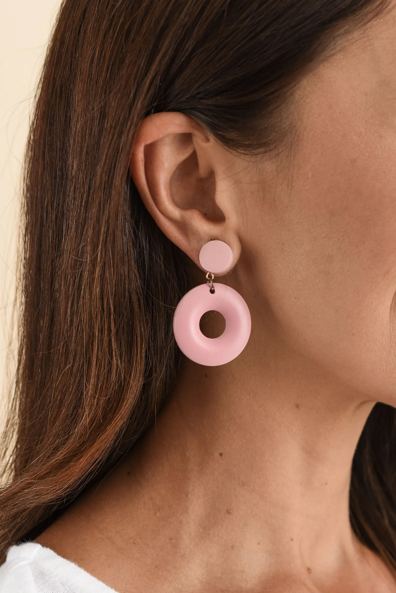 Dia Pink Circle Drop Earrings - Image 2