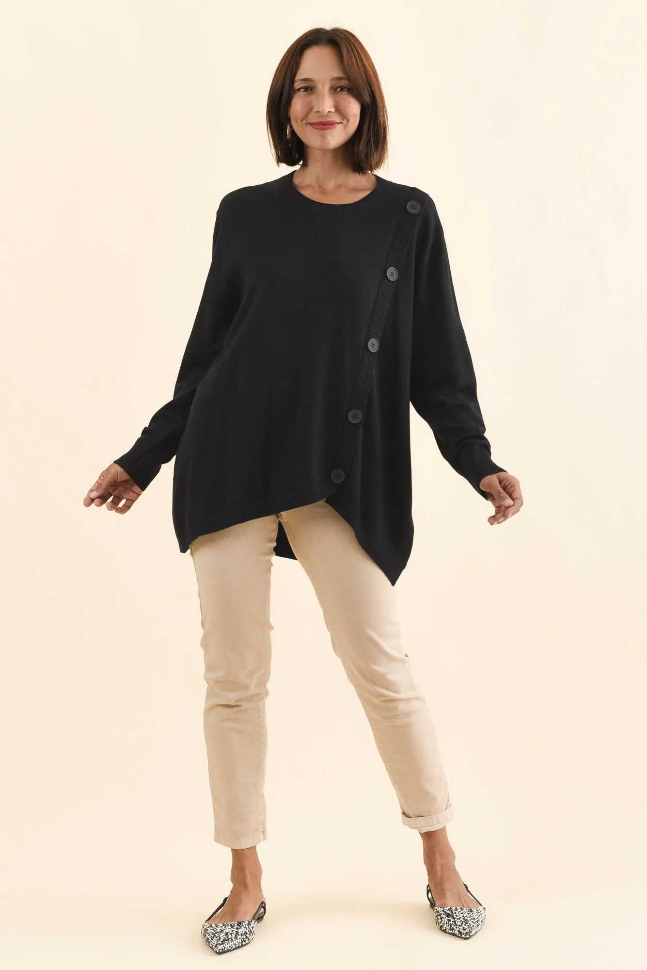 Dianne Black Button Knit Sweater - Image 2