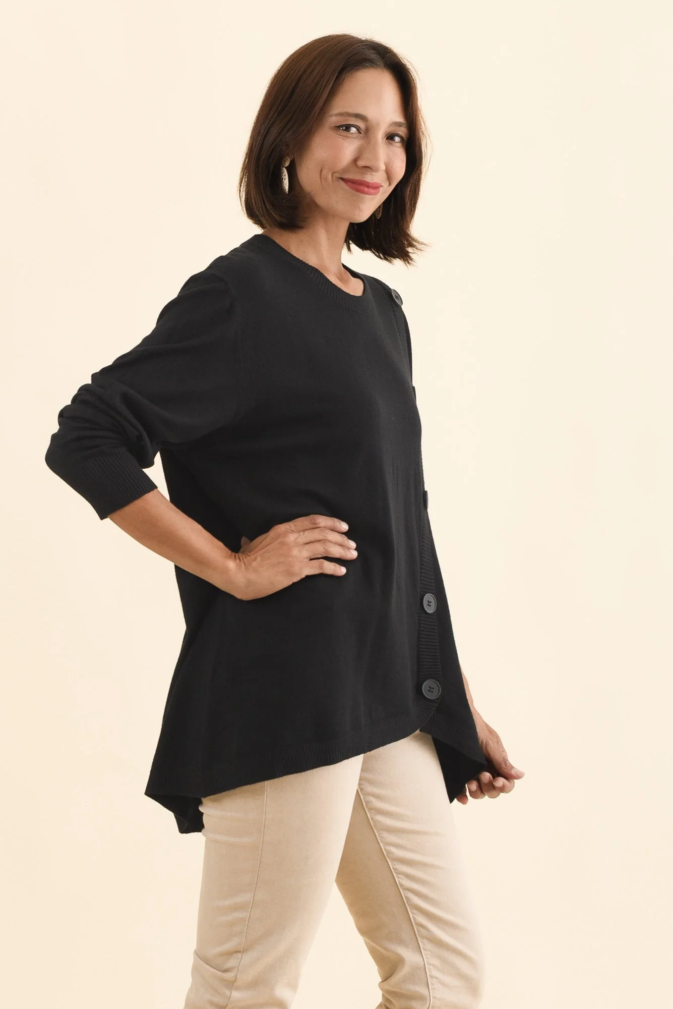 Dianne Black Button Knit Sweater - Image 3