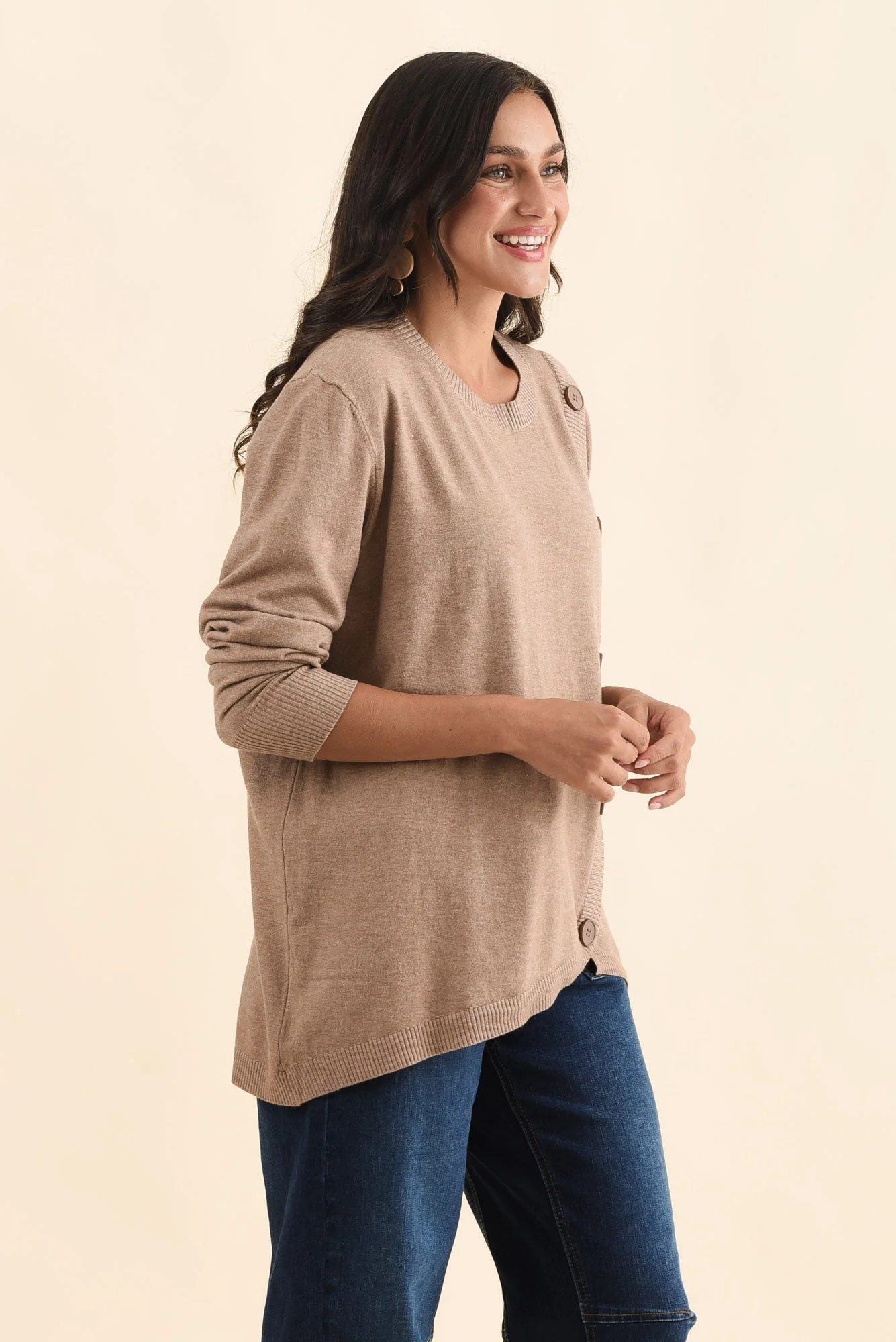 Dianne Mocha Button Knit Jumper - Image 3