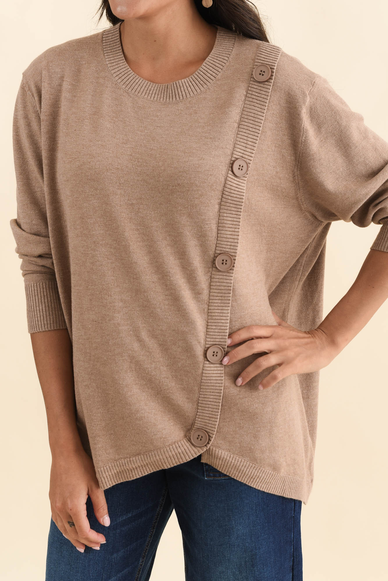 Dianne Mocha Button Knit Jumper - Image 5