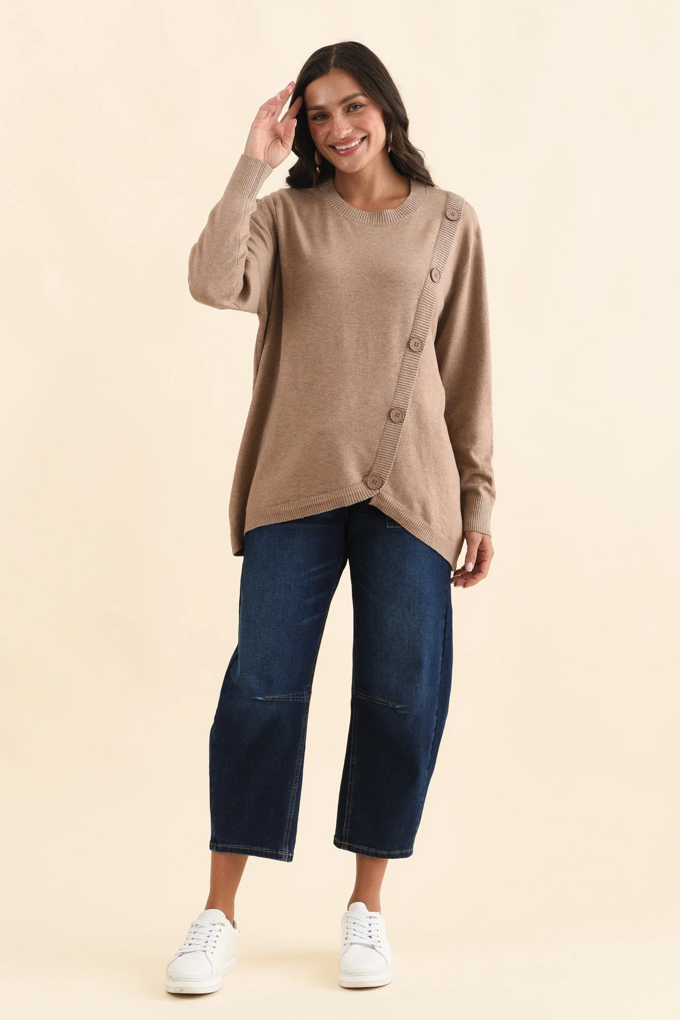 Dianne Mocha Button Knit Jumper - Image 6