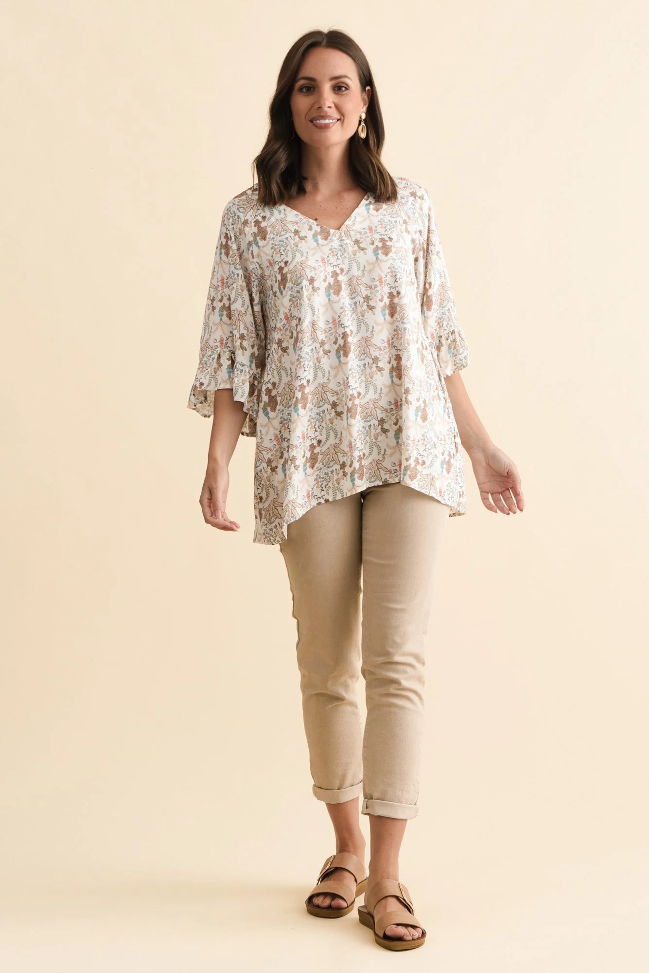 Diona Cream Garden Frill Sleeve Top - Image 2
