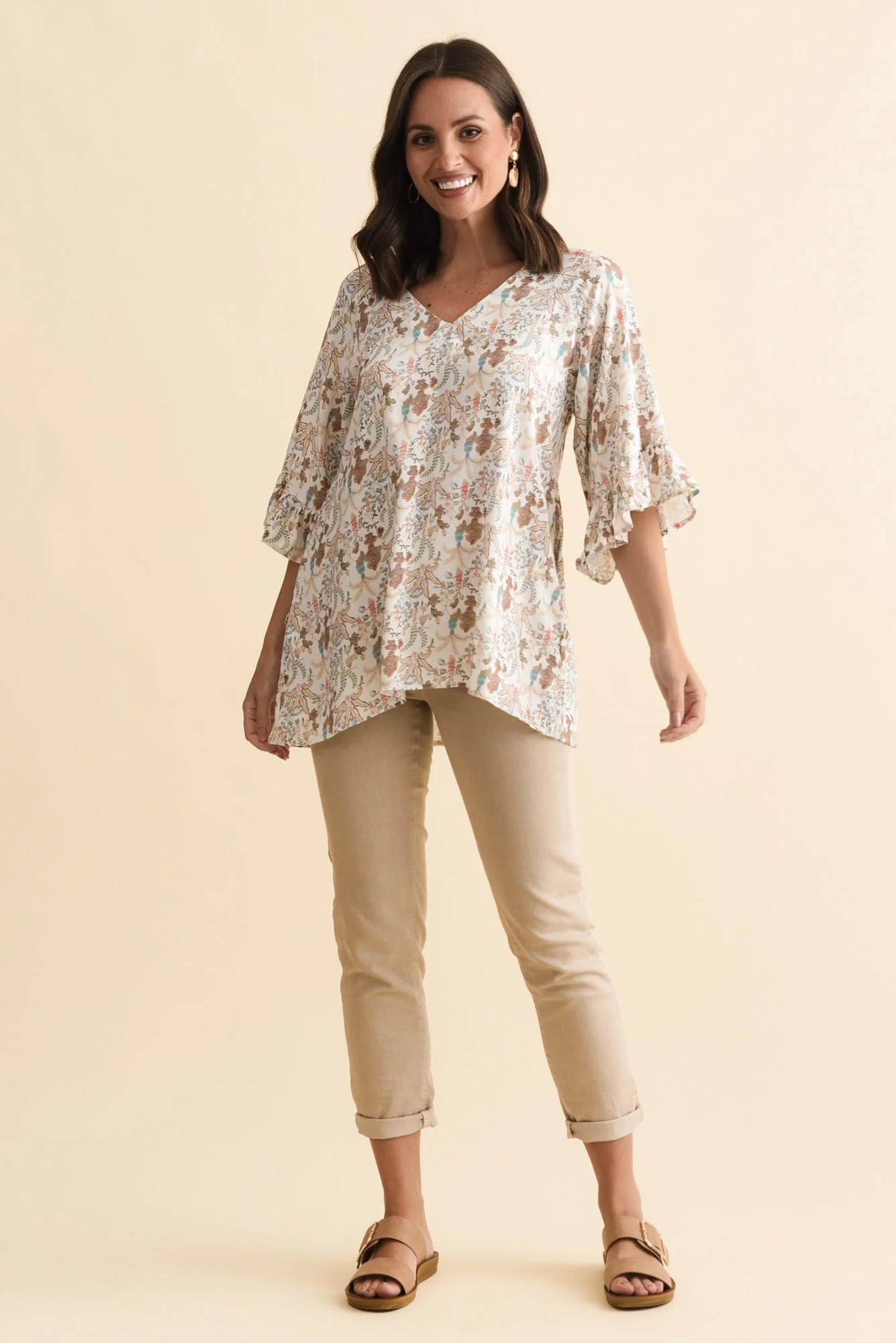 Diona Cream Garden Frill Sleeve Top - Image 6